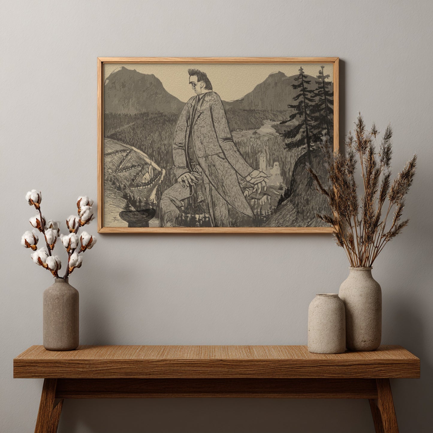 Man of Heights drawing by Ernst Barlach, German Expressionism fine art print, vintage wall decor.
