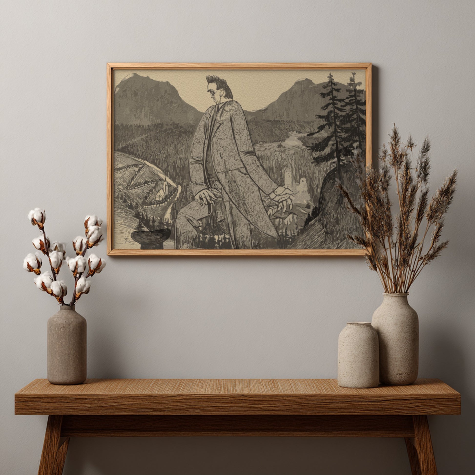 Man of Heights drawing by Ernst Barlach, German Expressionism fine art print, vintage wall decor.