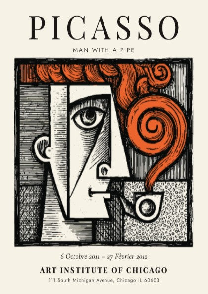 Man with a Pipe poster featuring bold colors and geometric shapes inspired by Picasso