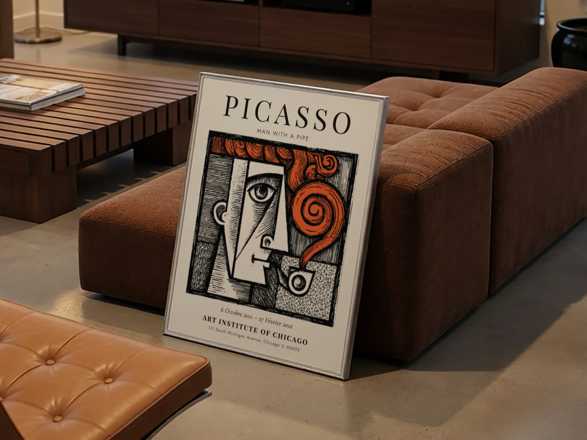Man with a Pipe poster featuring bold colors and geometric shapes inspired by Picasso