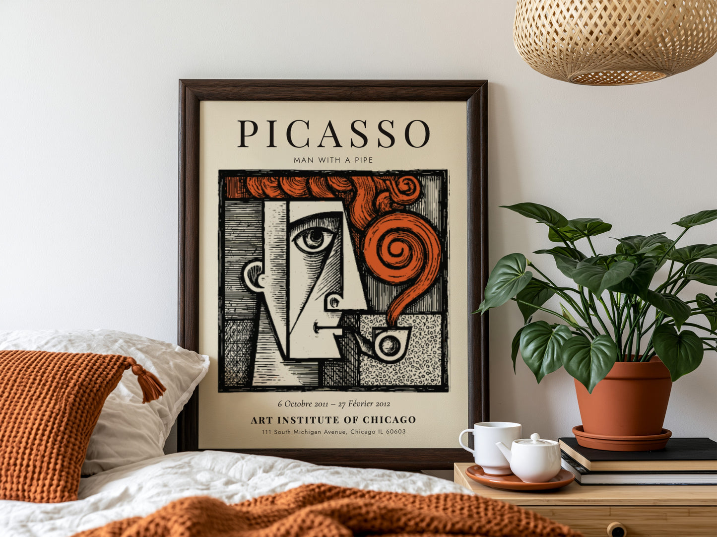 Man with a Pipe poster featuring bold colors and geometric shapes inspired by Picasso