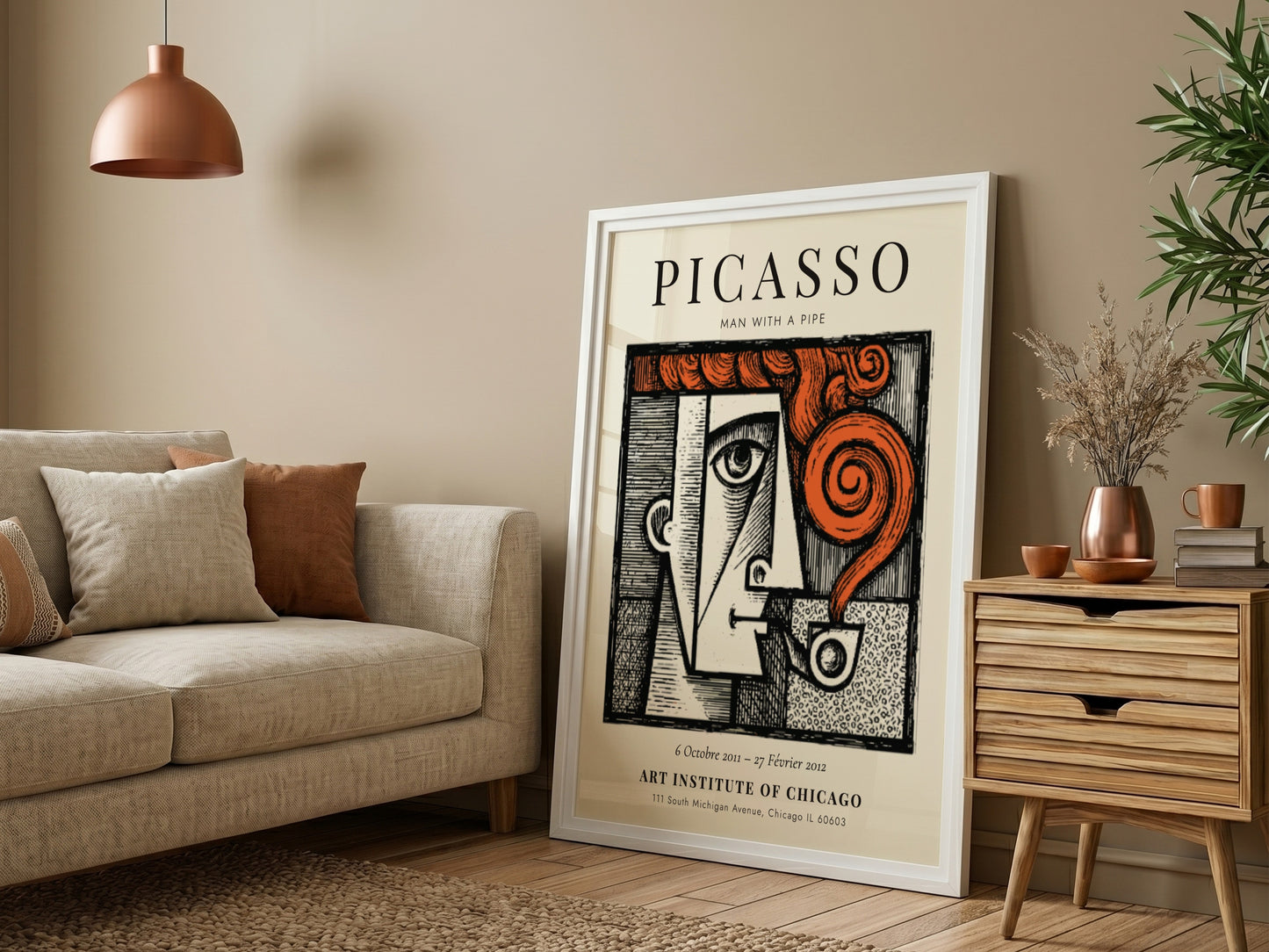 Man with a Pipe poster featuring bold colors and geometric shapes inspired by Picasso