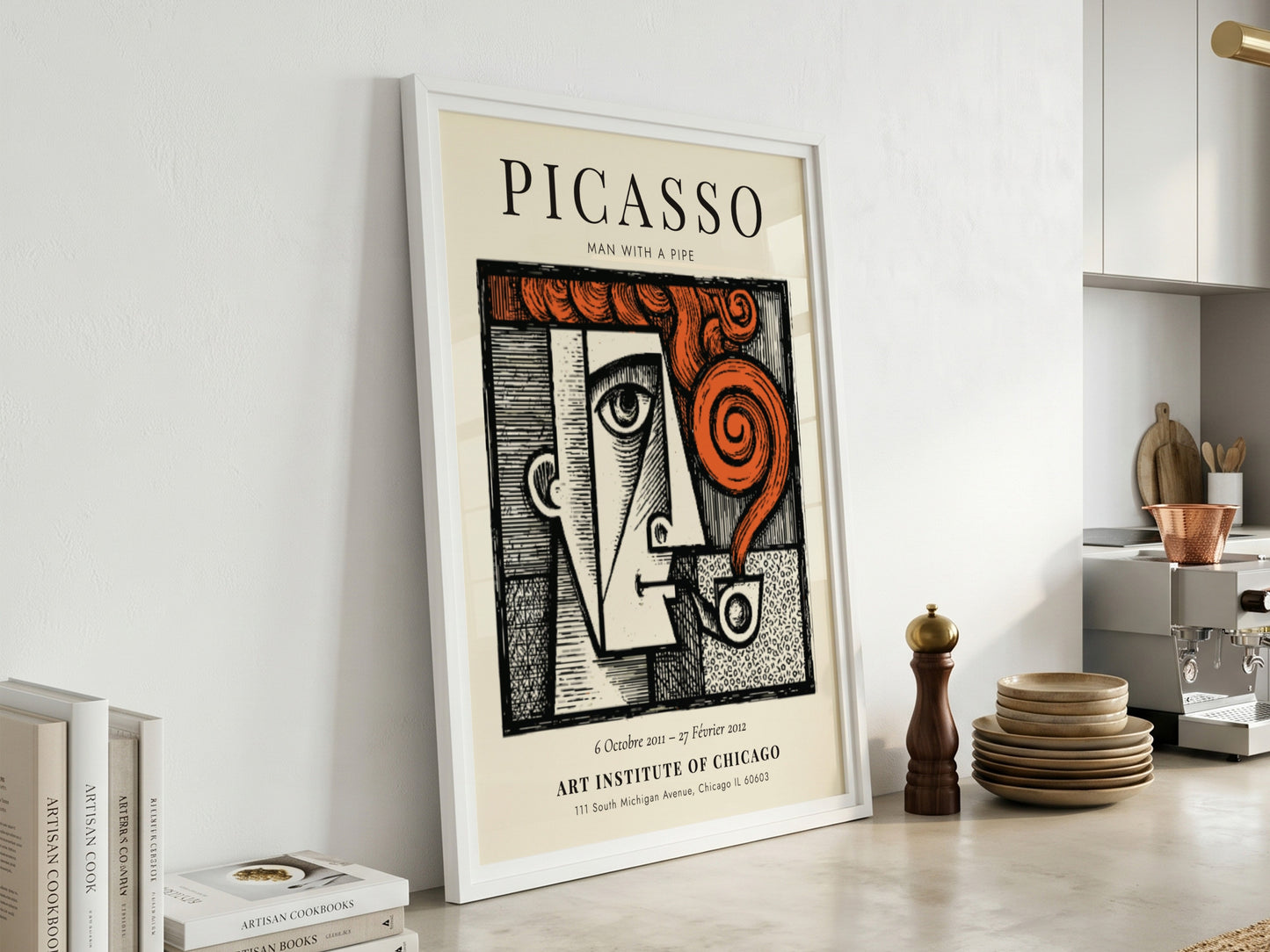 Man with a Pipe poster featuring bold colors and geometric shapes inspired by Picasso