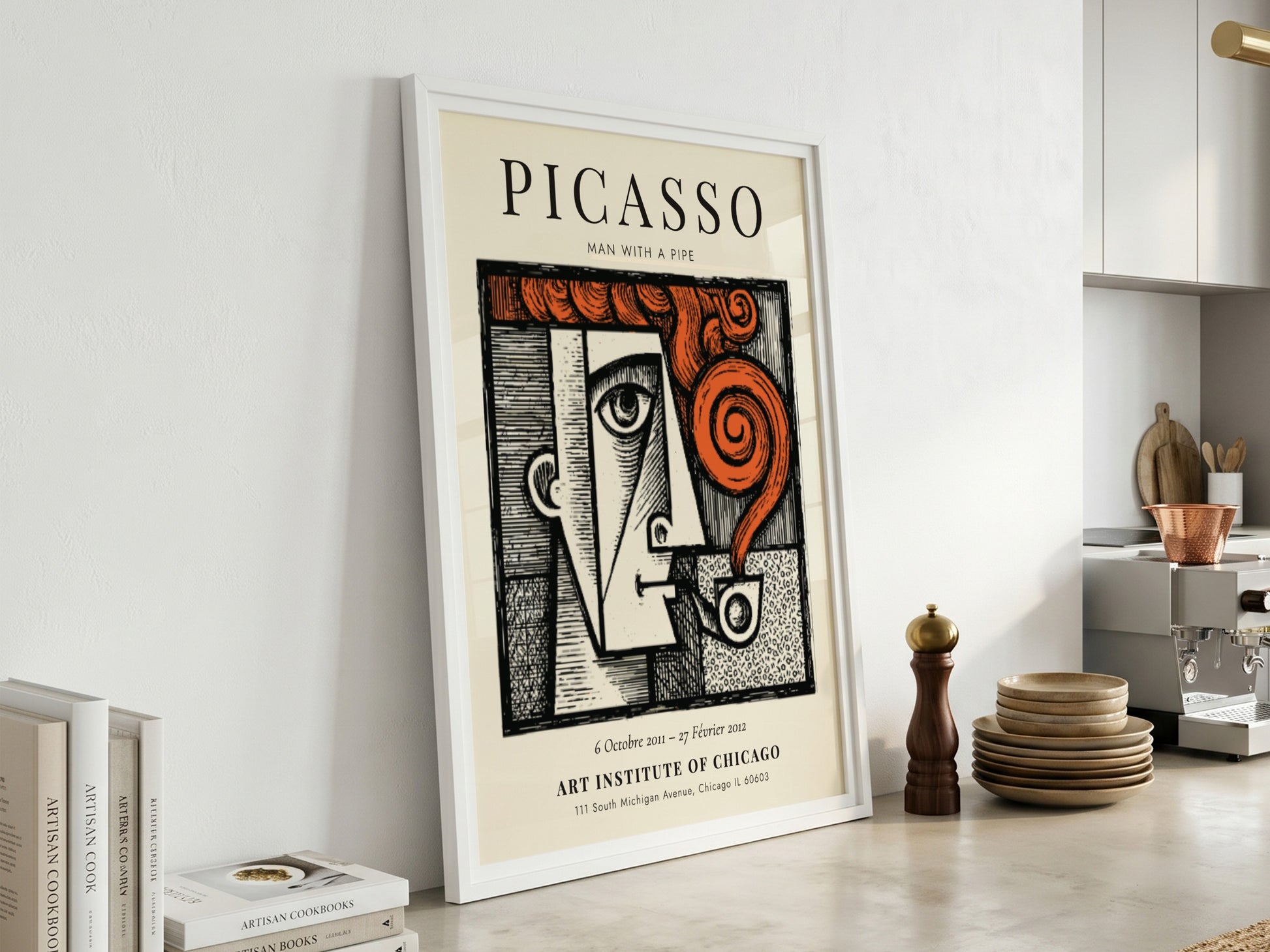 Man with a Pipe poster featuring bold colors and geometric shapes inspired by Picasso