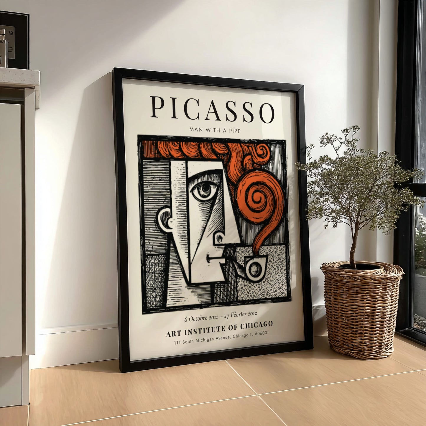 Man with a Pipe poster featuring bold colors and geometric shapes inspired by Picasso