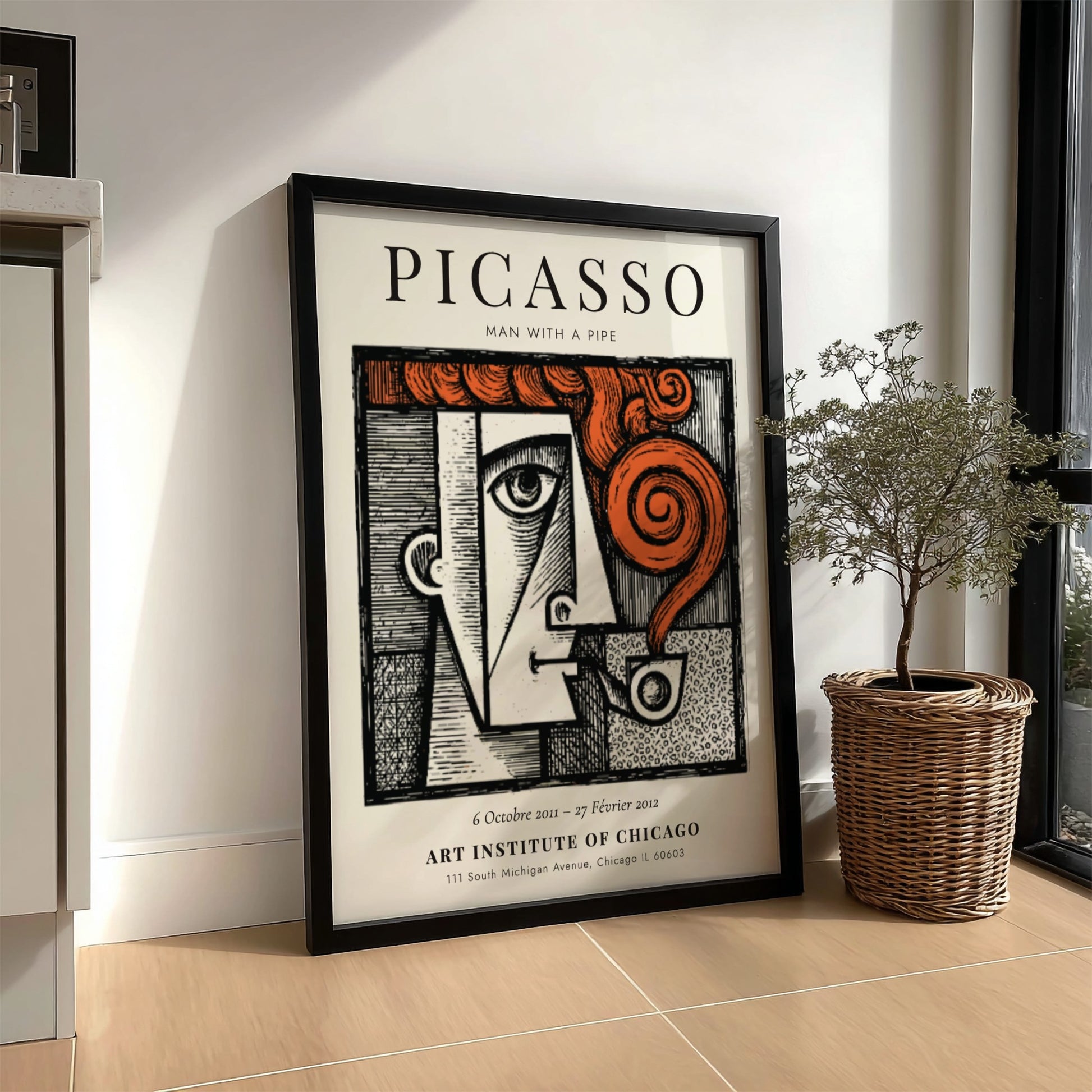 Man with a Pipe poster featuring bold colors and geometric shapes inspired by Picasso