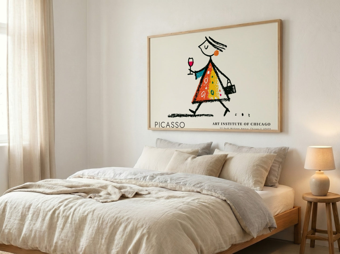 Pablo Picasso poster of 'Man with a Pipe' featuring vibrant colors and playful lines