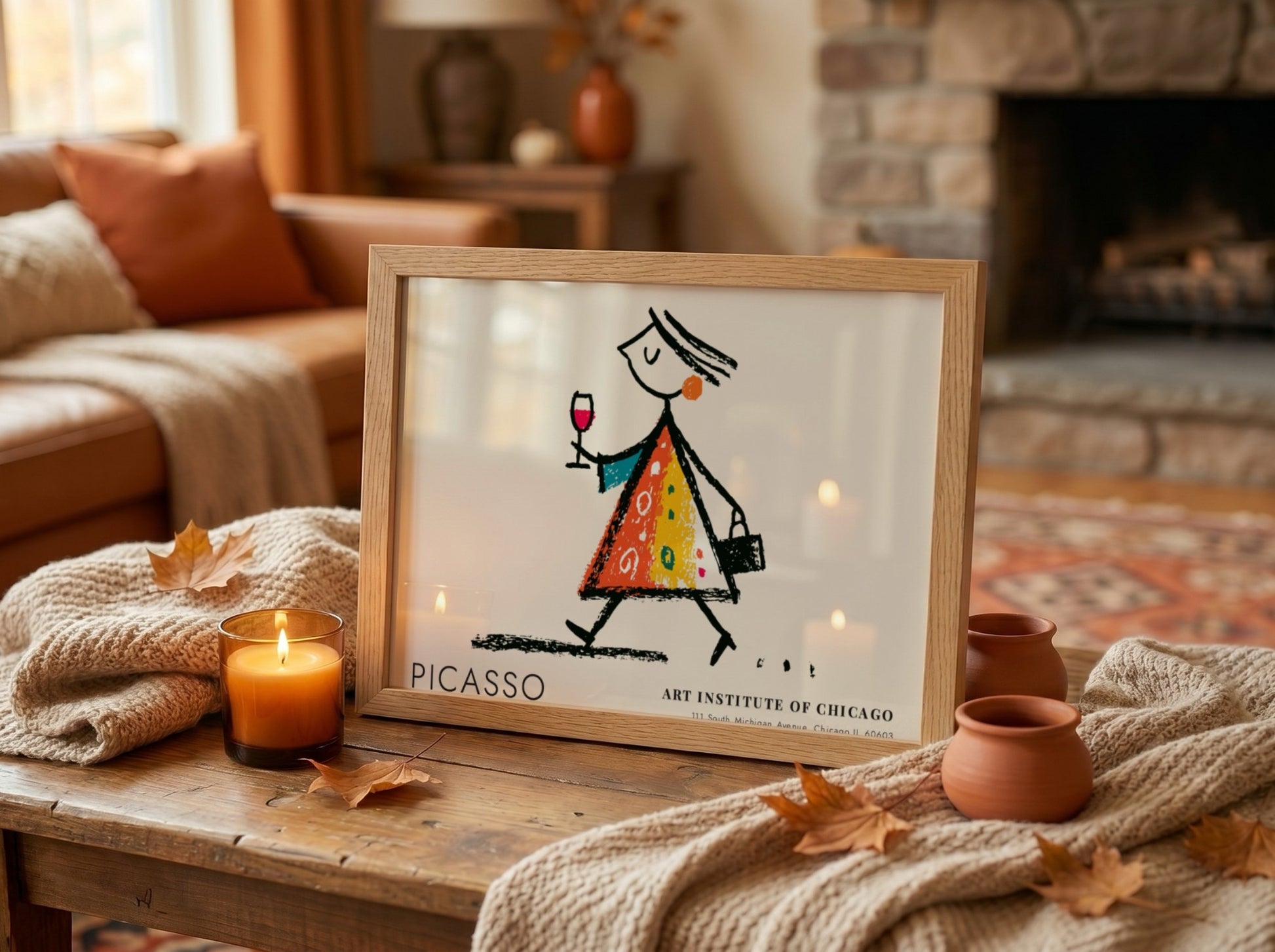 Pablo Picasso poster of 'Man with a Pipe' featuring vibrant colors and playful lines