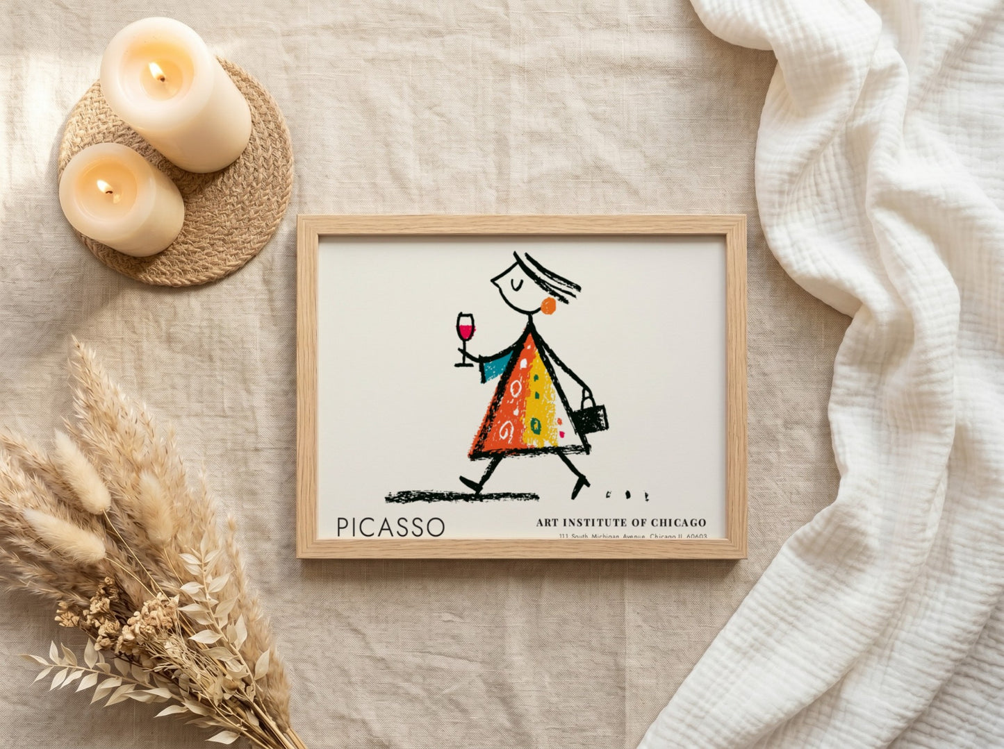Pablo Picasso poster of 'Man with a Pipe' featuring vibrant colors and playful lines