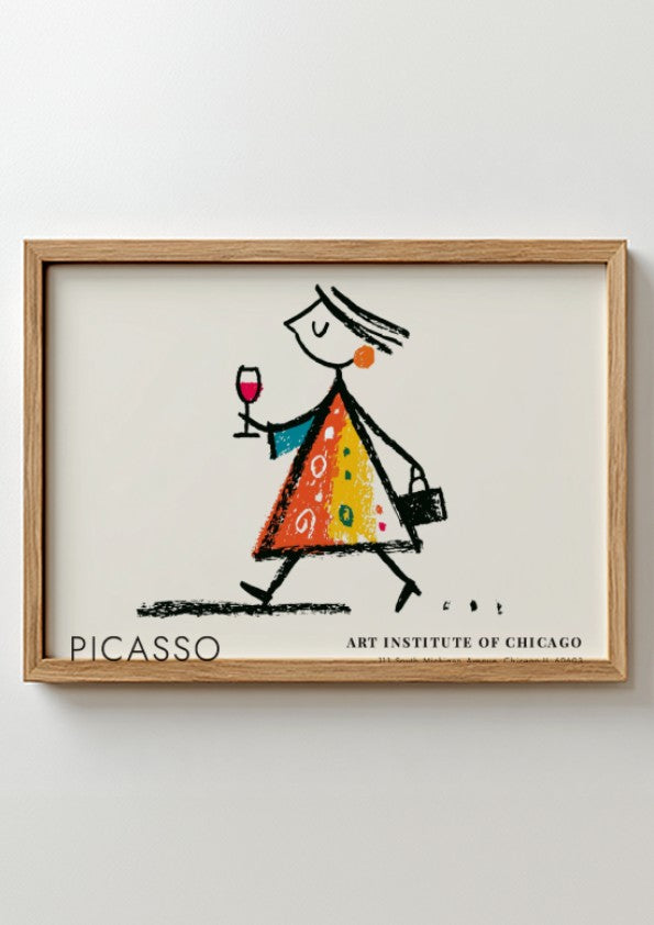 Pablo Picasso poster of 'Man with a Pipe' featuring vibrant colors and playful lines