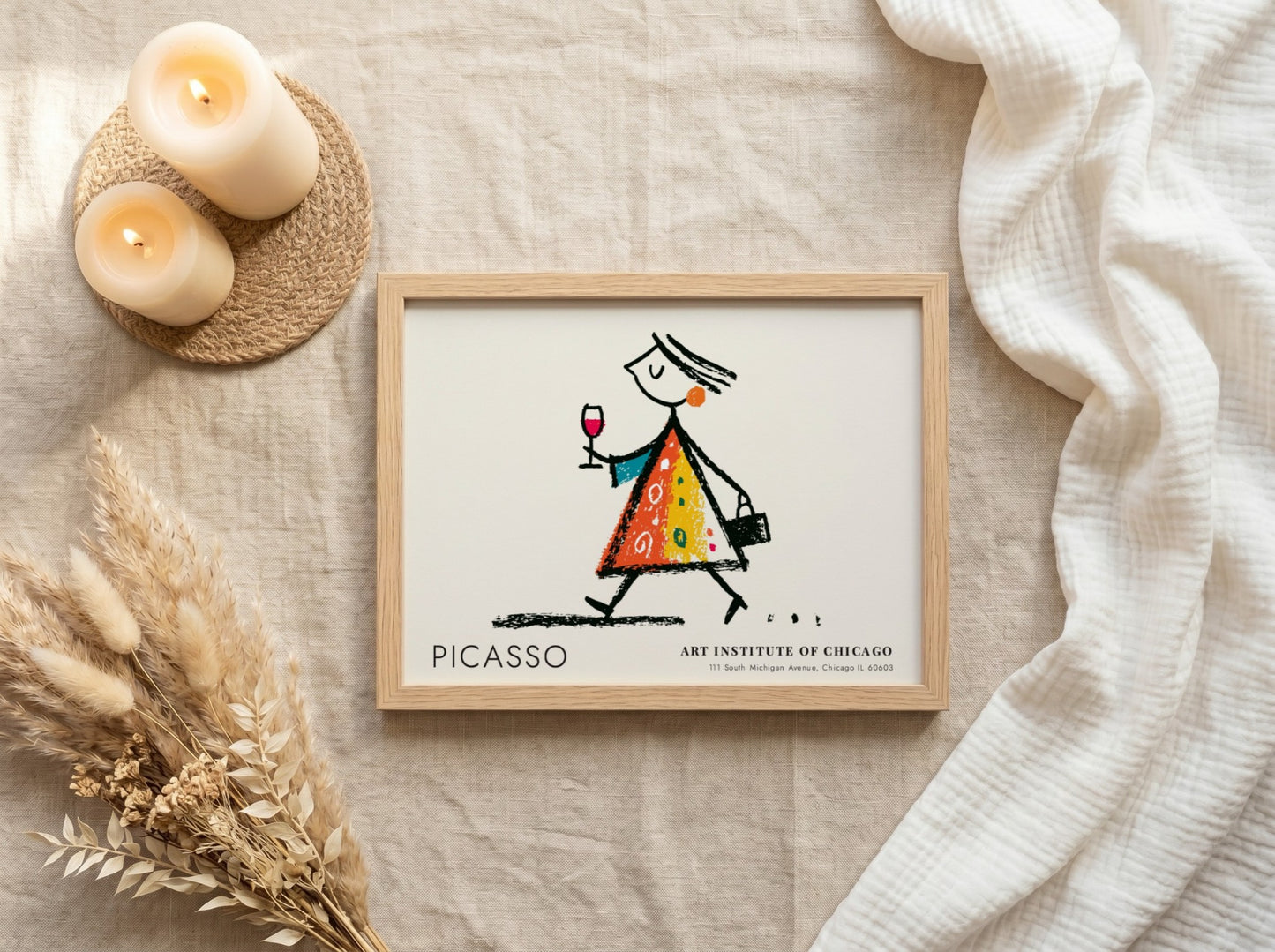 Wall art print featuring Pablo Picasso's Man with a Pipe in vibrant colors and abstract style