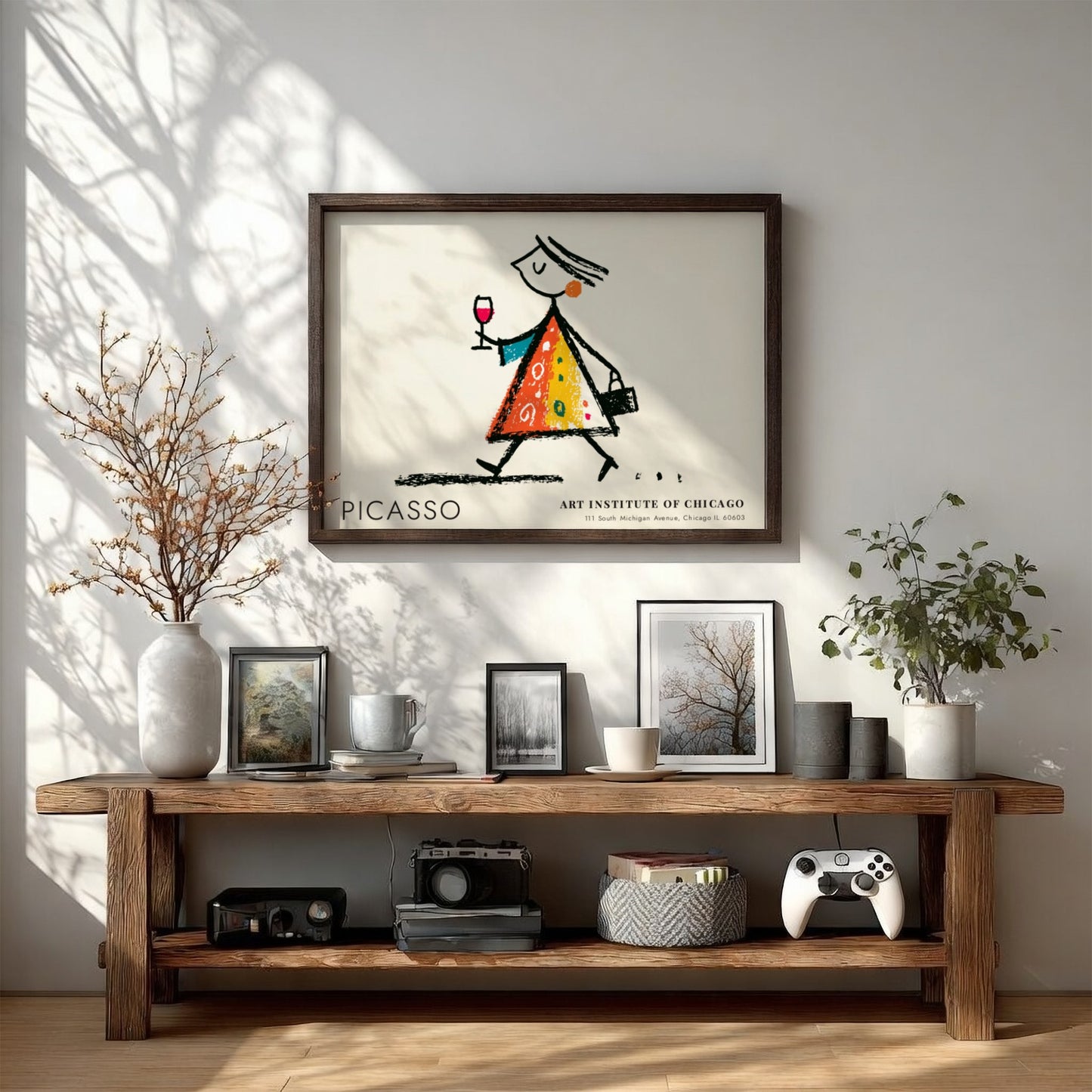 Pablo Picasso poster of 'Man with a Pipe' featuring vibrant colors and playful lines