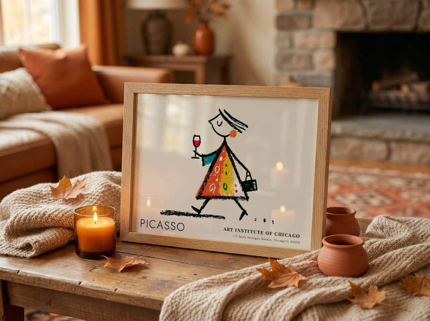 Wall art print featuring Pablo Picasso's Man with a Pipe in vibrant colors and abstract style
