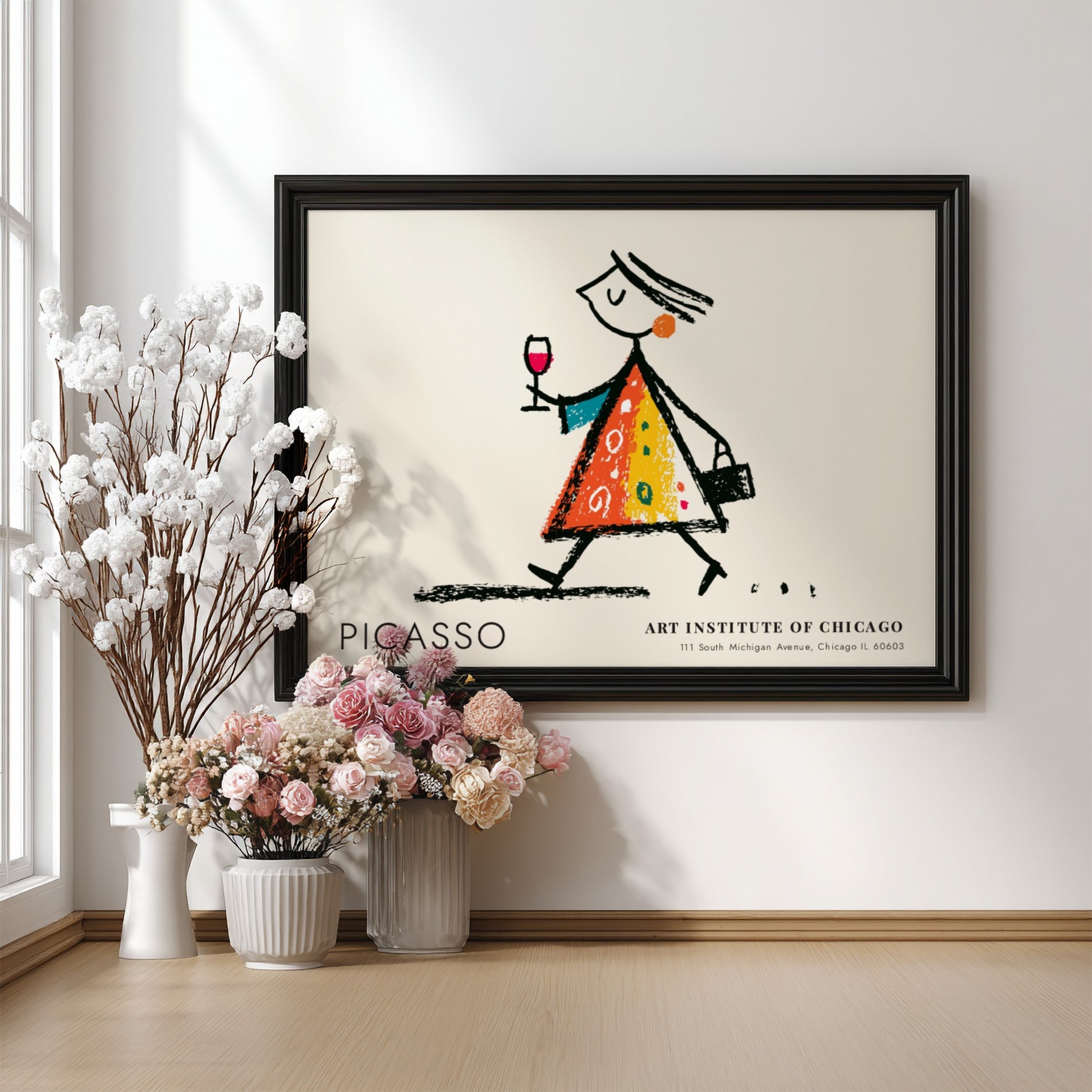 Wall art print featuring Pablo Picasso's Man with a Pipe in vibrant colors and abstract style