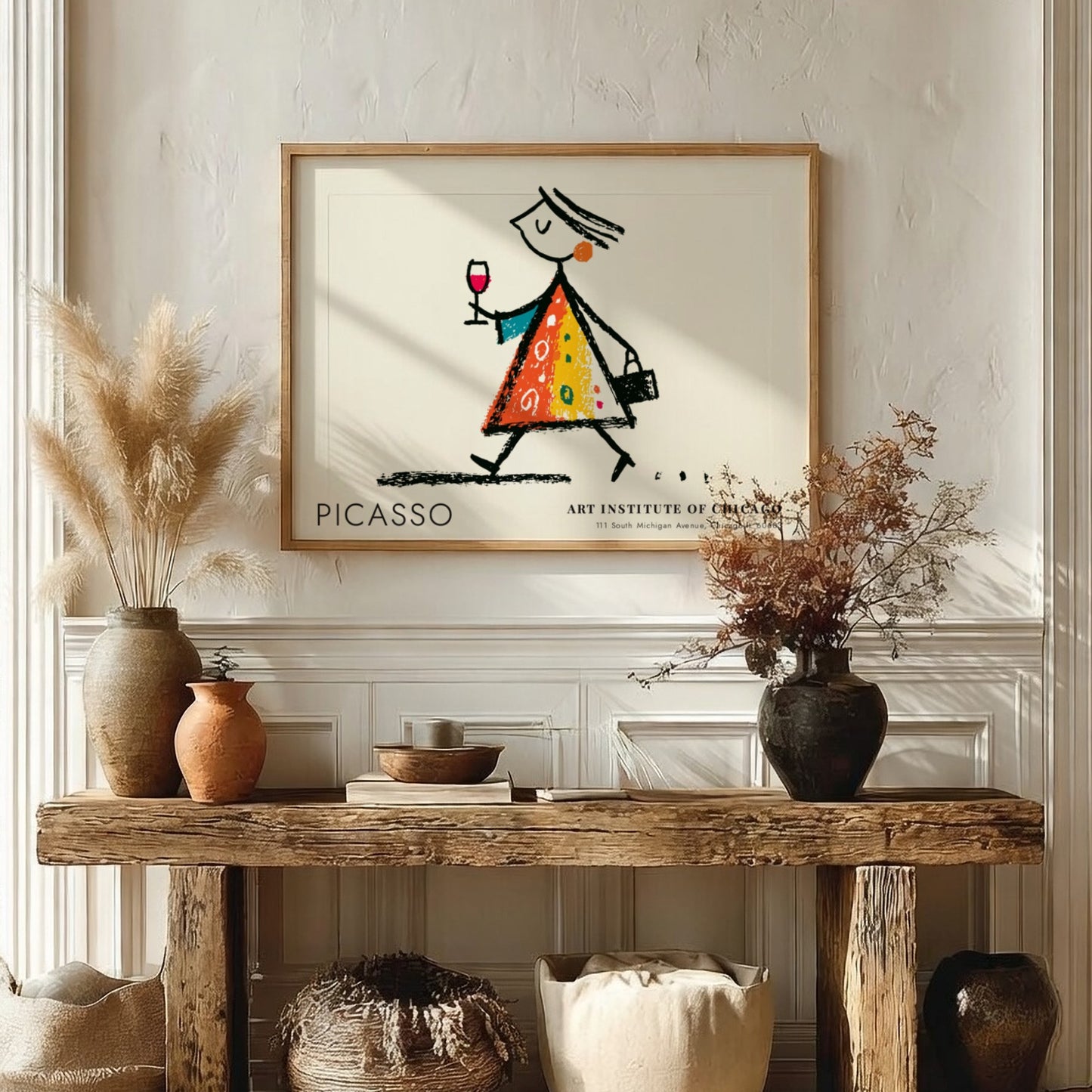 Pablo Picasso poster of 'Man with a Pipe' featuring vibrant colors and playful lines