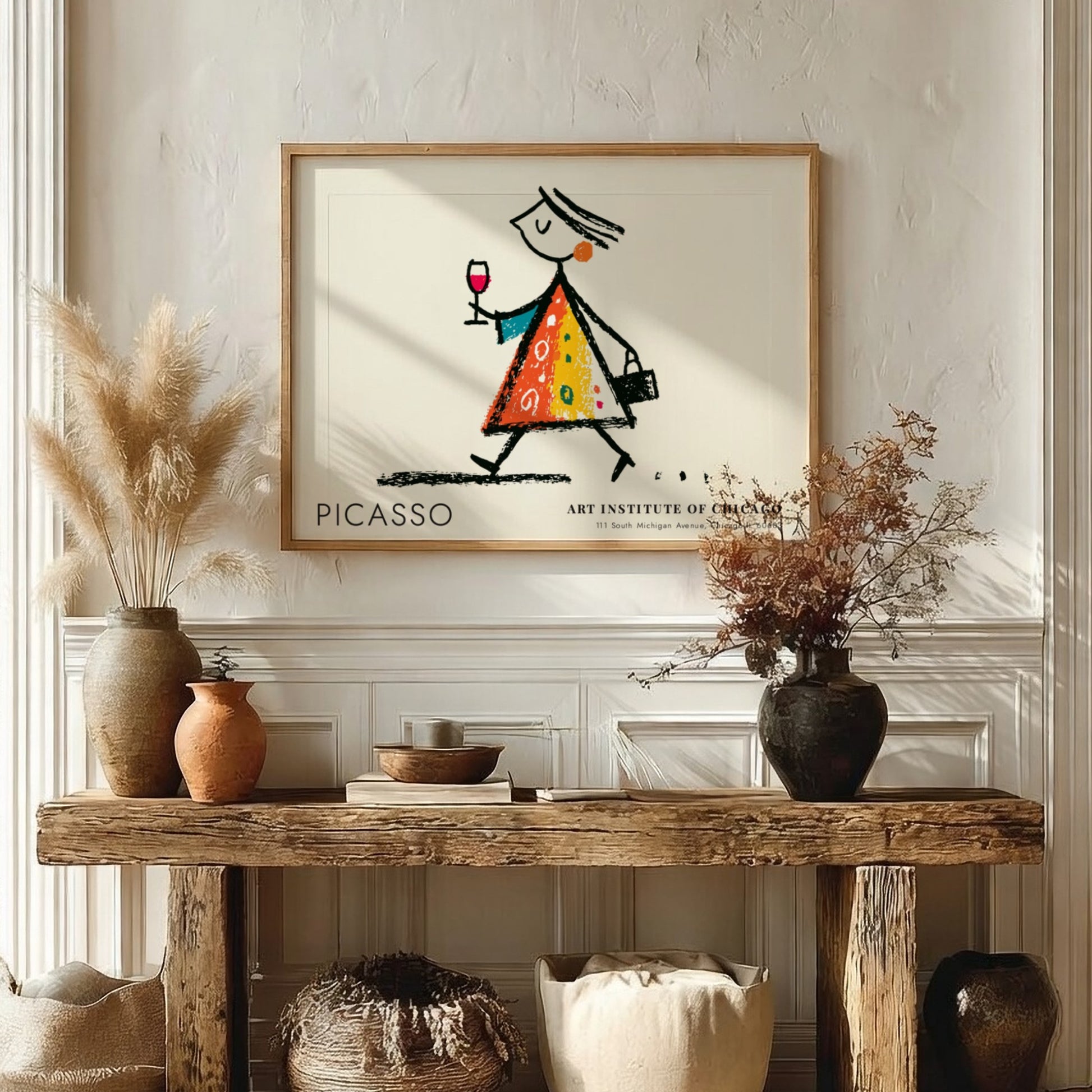 Pablo Picasso poster of 'Man with a Pipe' featuring vibrant colors and playful lines