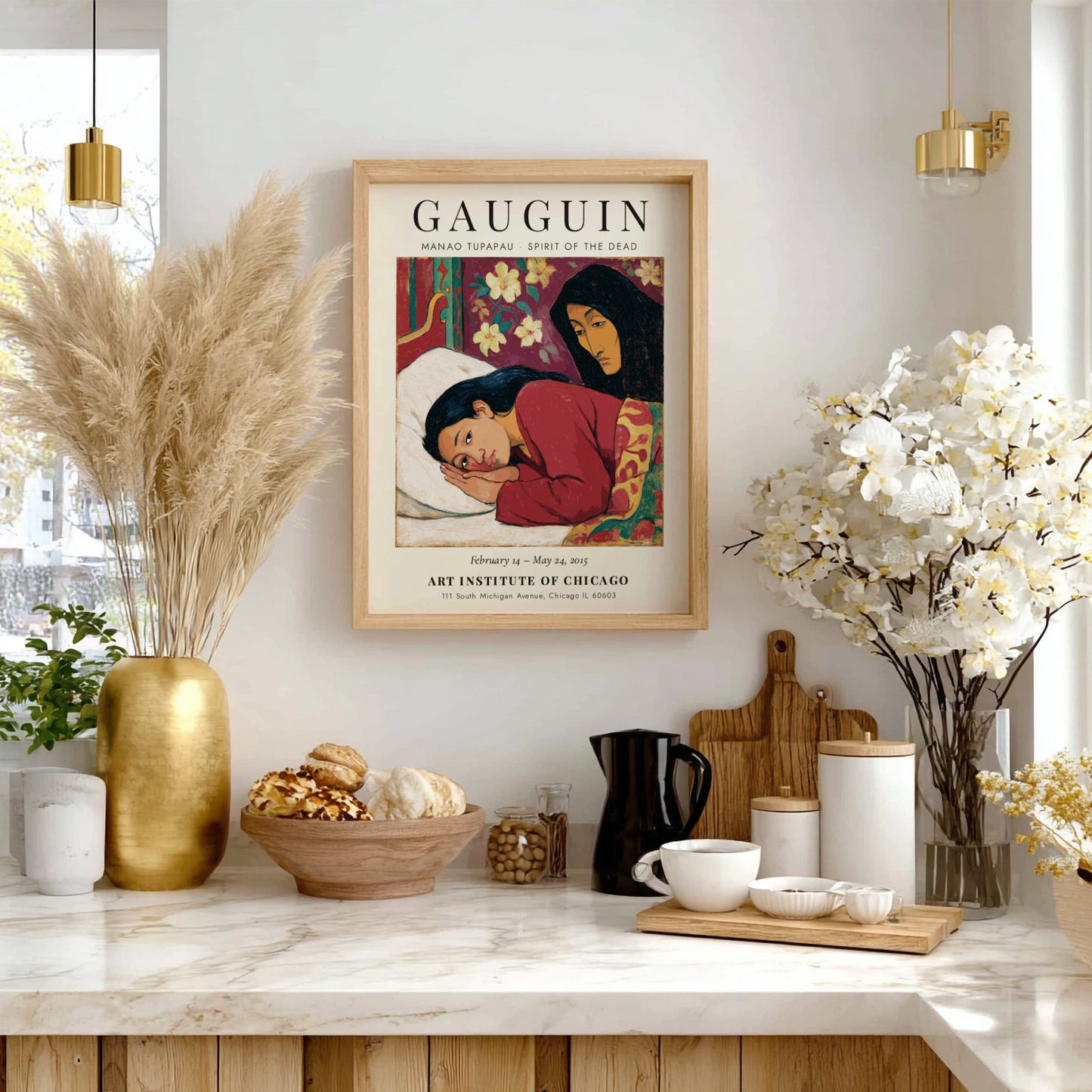Gauguin exhibition poster featuring Manao Tupapau Spirit of the Dead with vibrant colors and emotional depth