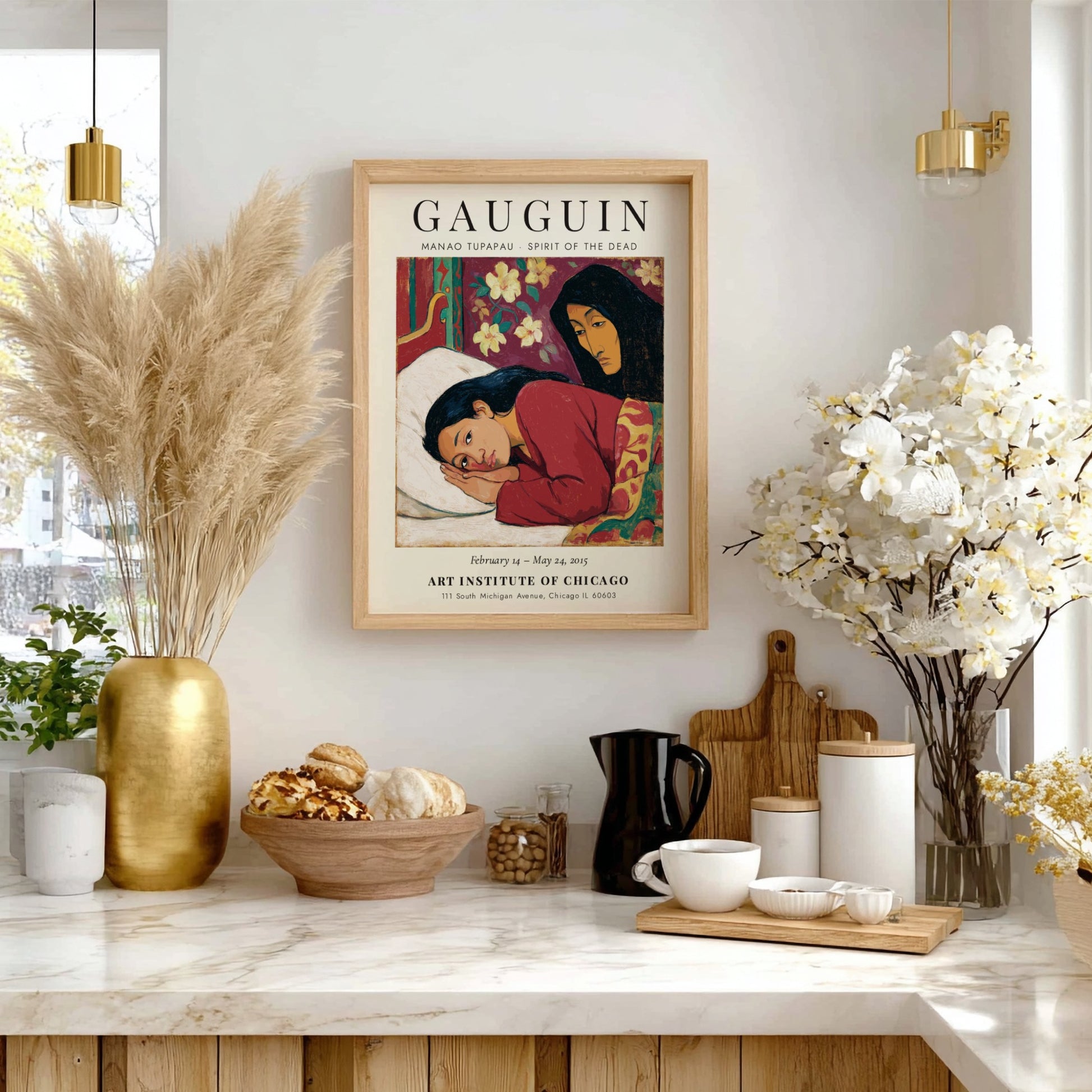Gauguin exhibition poster featuring Manao Tupapau Spirit of the Dead with vibrant colors and emotional depth
