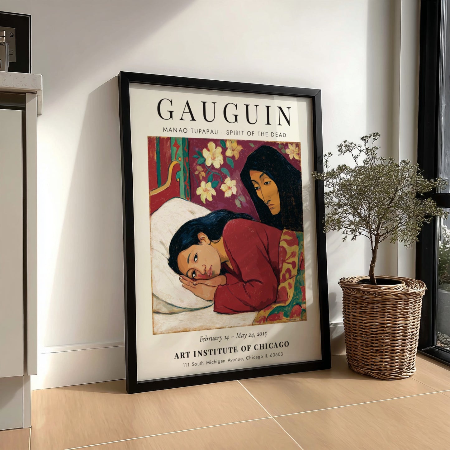 Gauguin exhibition poster featuring Manao Tupapau Spirit of the Dead with vibrant colors and emotional depth