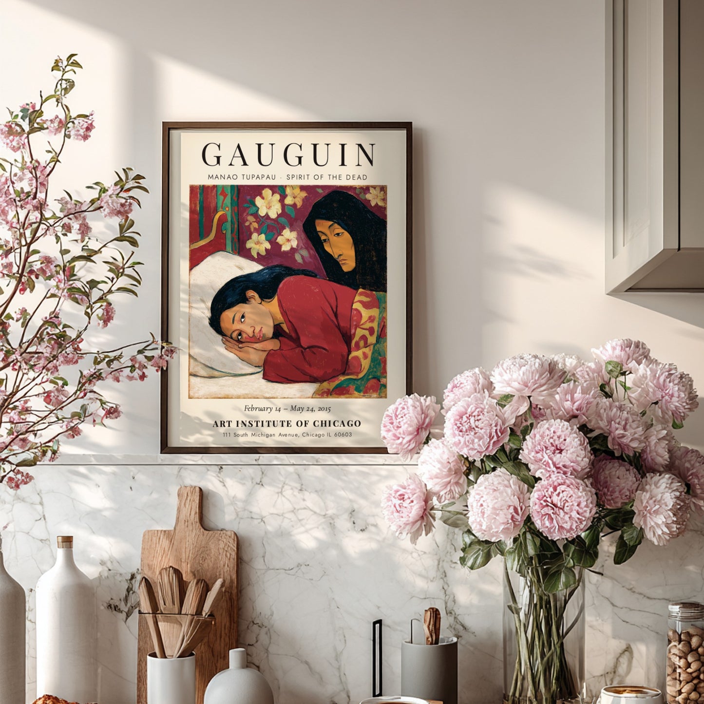 Gauguin exhibition poster featuring Manao Tupapau Spirit of the Dead with vibrant colors and emotional depth