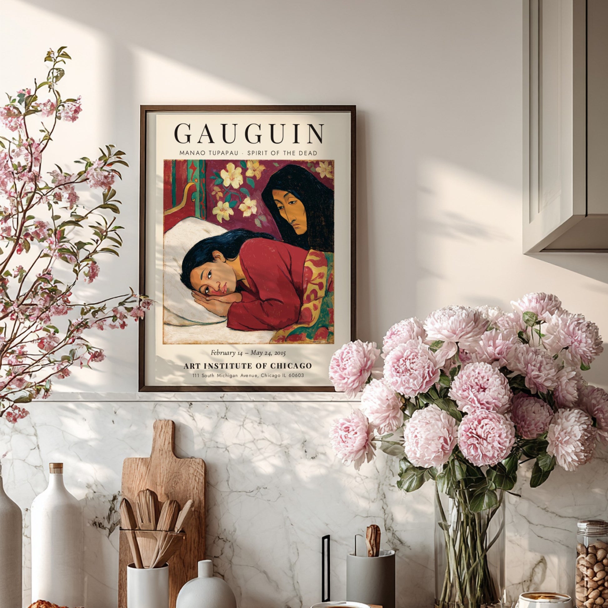 Gauguin exhibition poster featuring Manao Tupapau Spirit of the Dead with vibrant colors and emotional depth