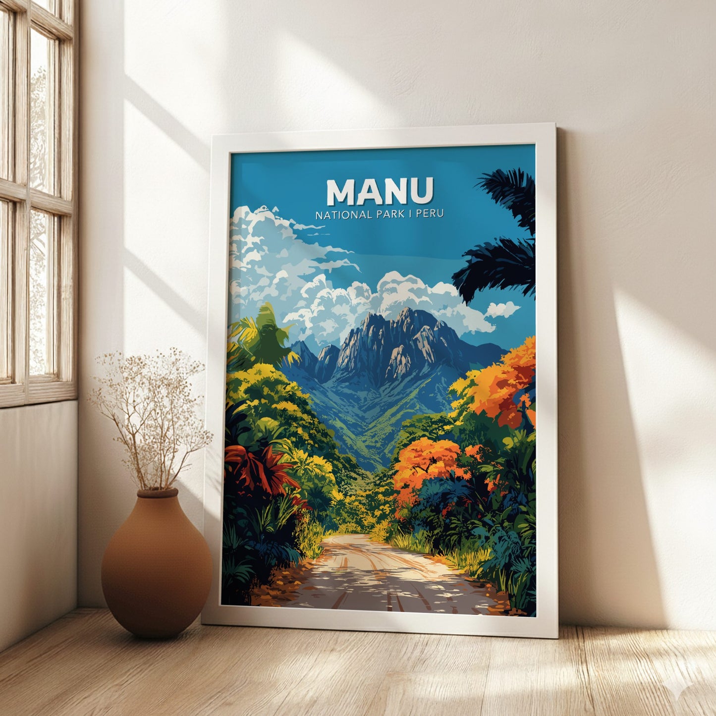 White framed poster of Manu National Park in Peru