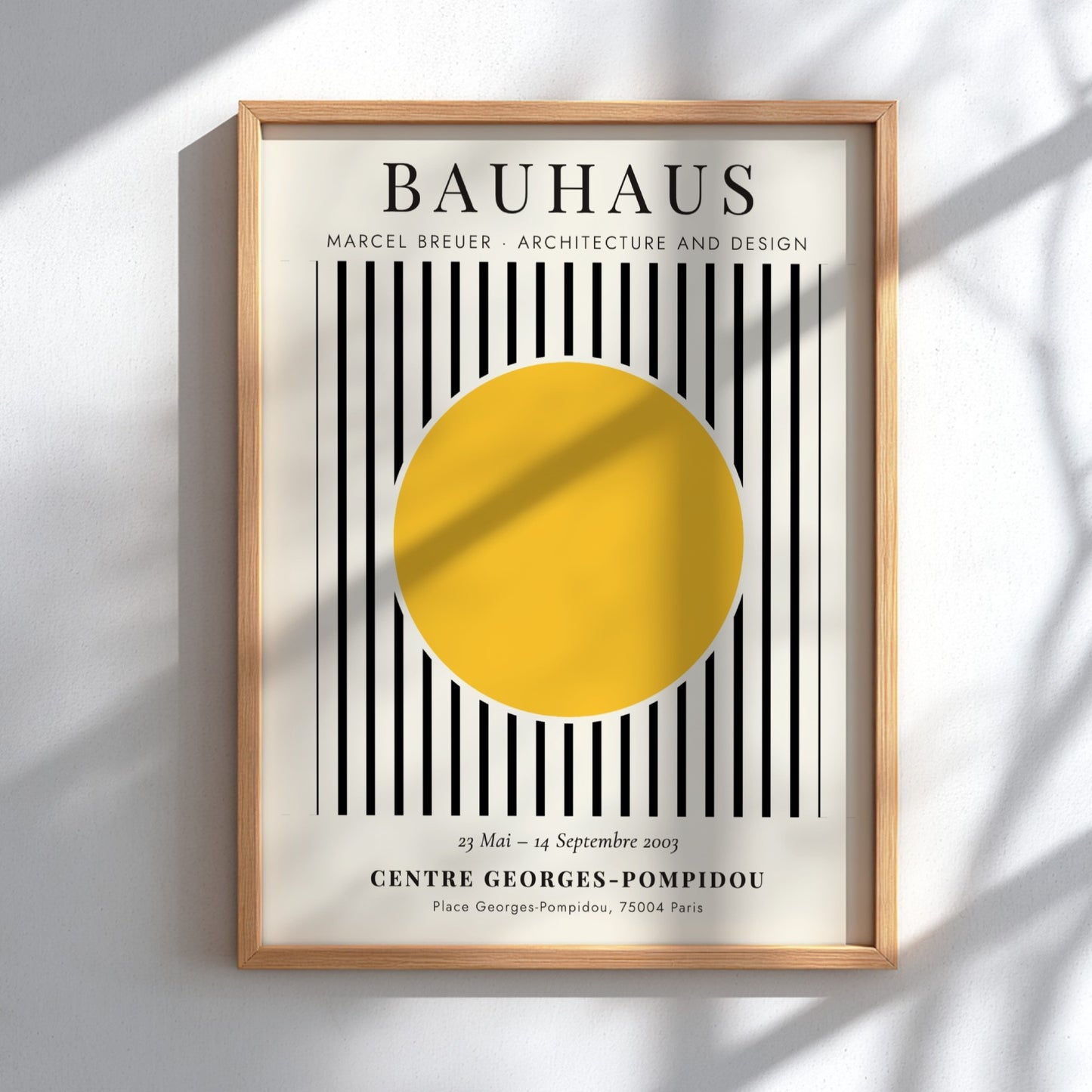 Bauhaus poster featuring Marcel Breuer's design with yellow circle and black stripes