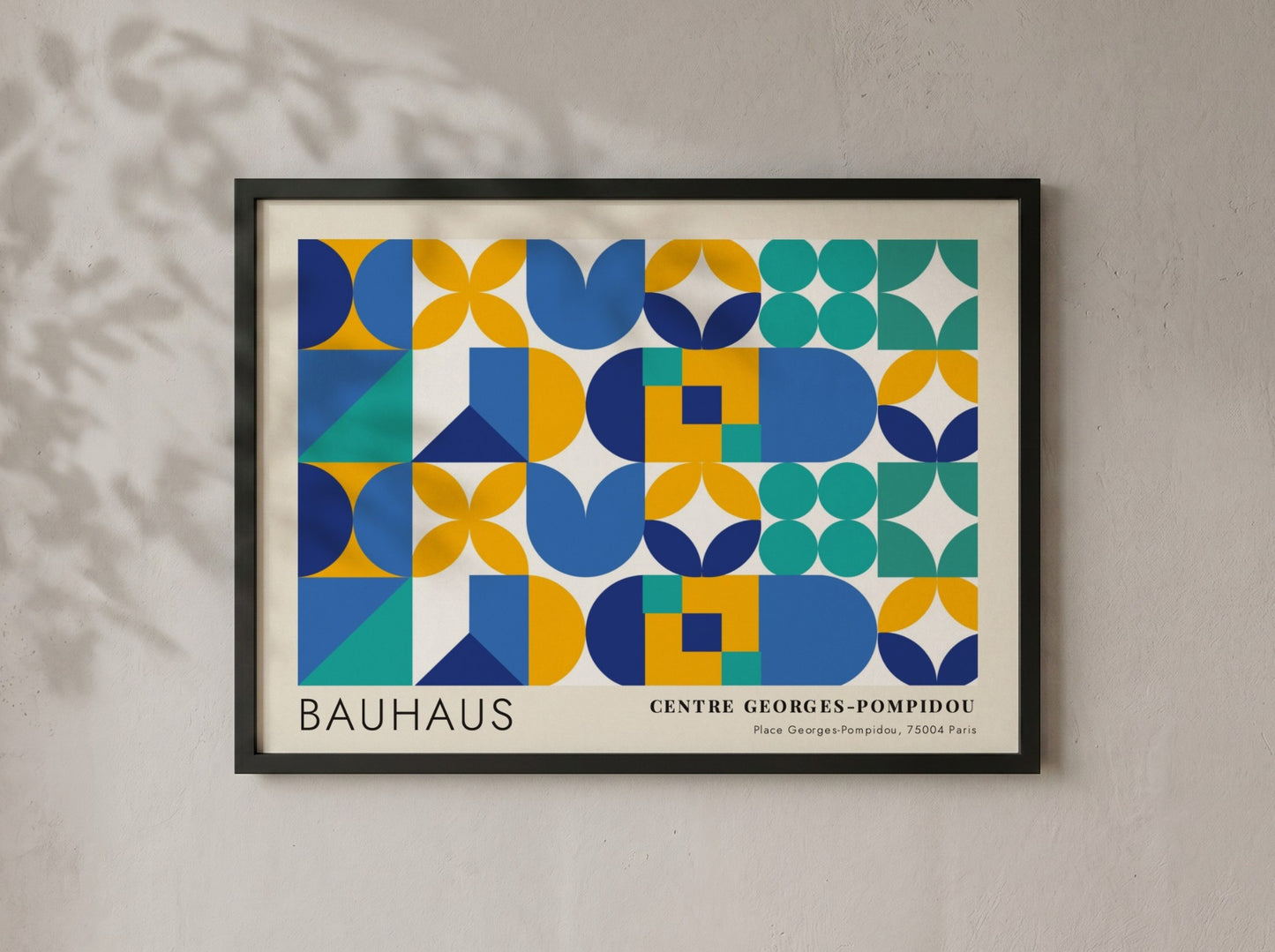 Bauhaus Centre Georges Pompidou poster featuring geometric shapes in blue, yellow, and teal.