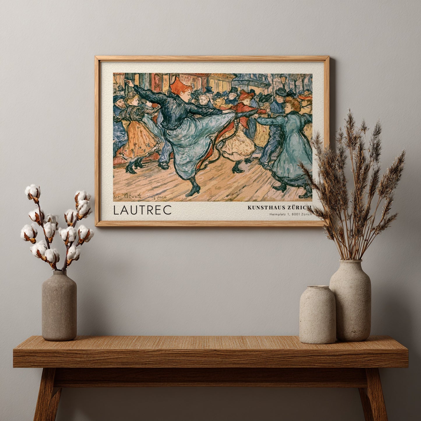 Wall art poster featuring Toulouse-Lautrec's Boléro dance scene in warm earthy tones and sketches.