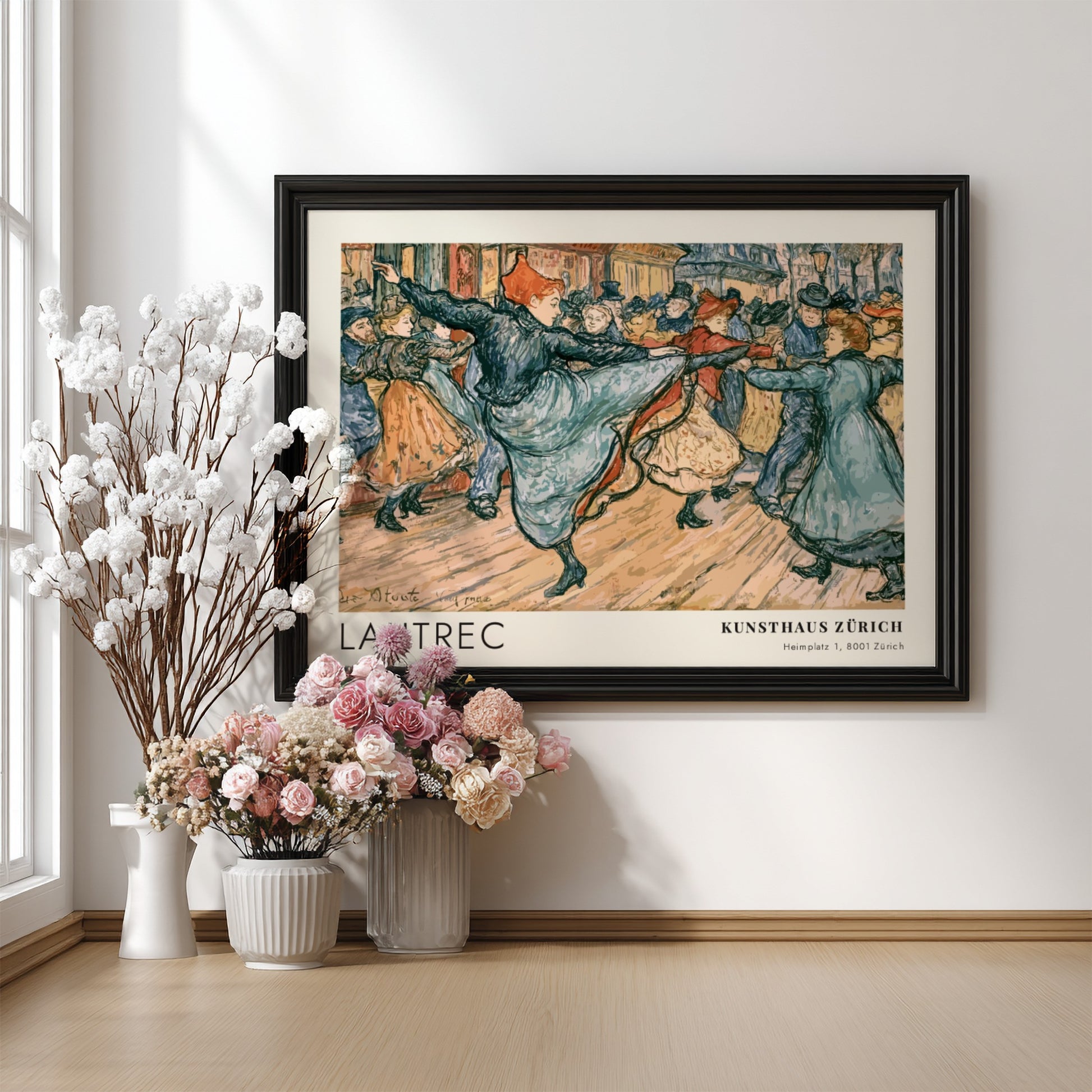 Wall art poster featuring Toulouse-Lautrec's Boléro dance scene in warm earthy tones and sketches.