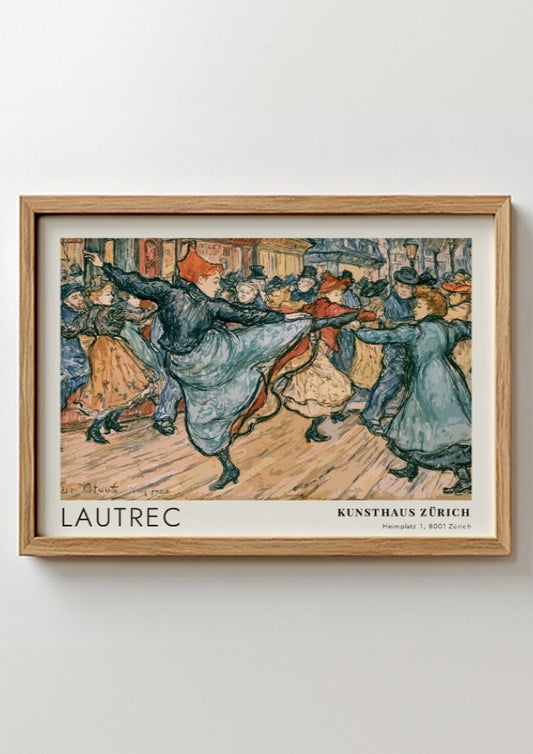 Wall art poster featuring Toulouse-Lautrec's Boléro dance scene in warm earthy tones and sketches.