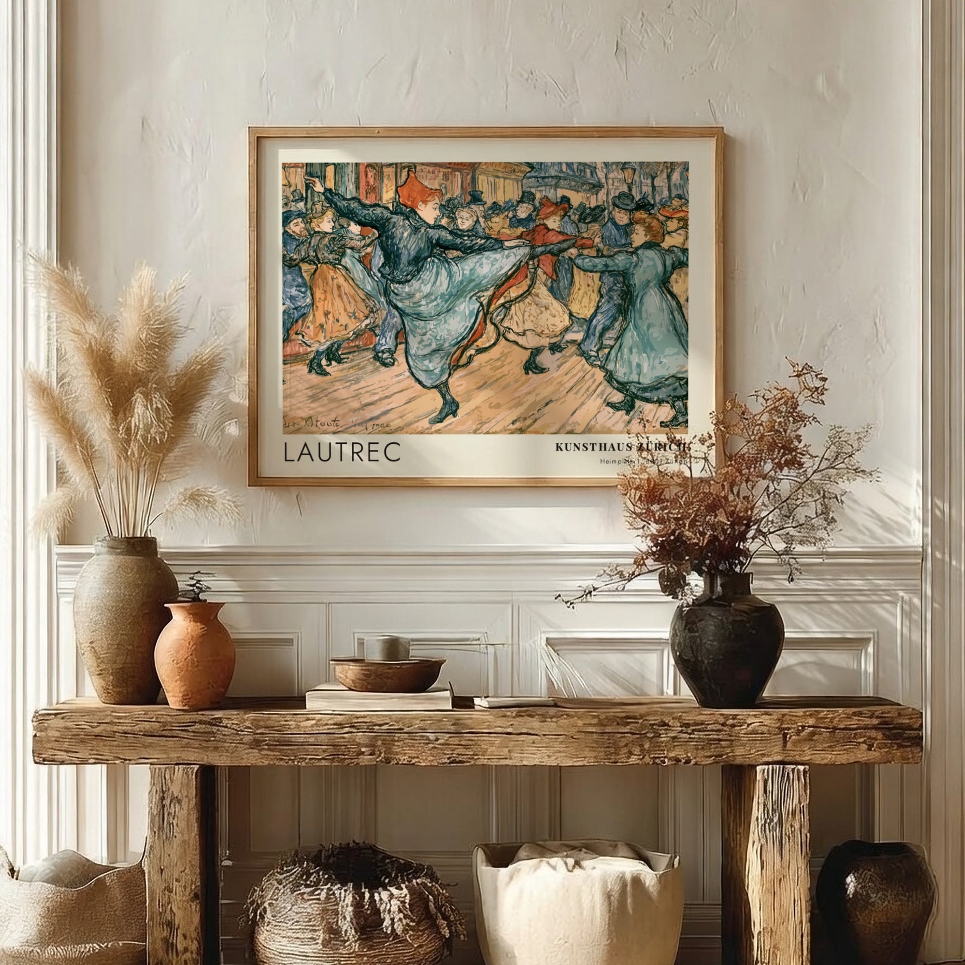 Wall art poster featuring Toulouse-Lautrec's Boléro dance scene in warm earthy tones and sketches.