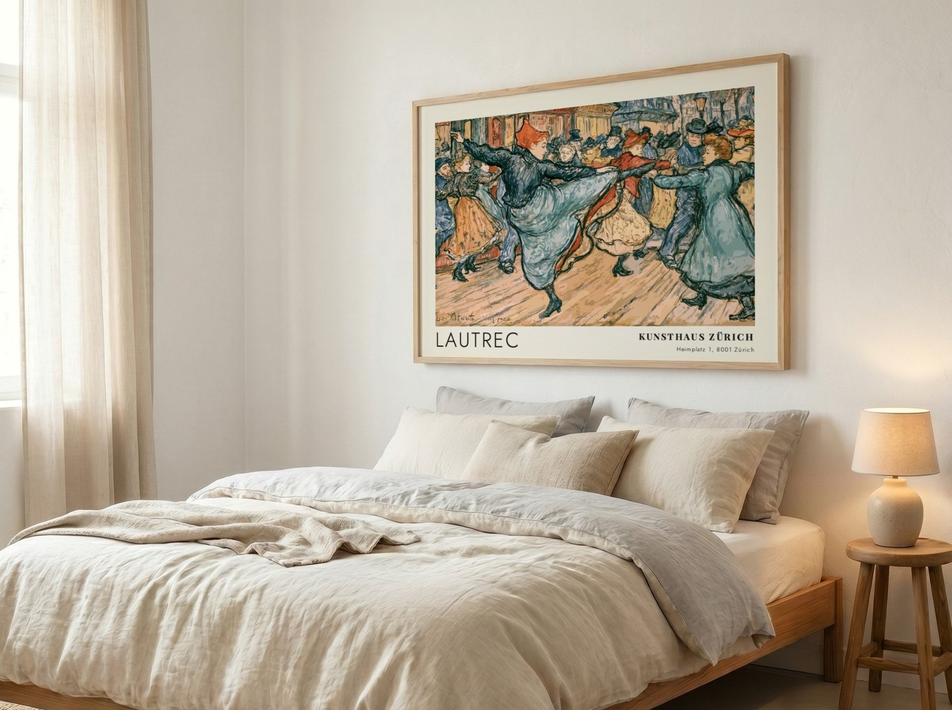 Wall art poster featuring Toulouse-Lautrec's Boléro dance scene in warm earthy tones and sketches.