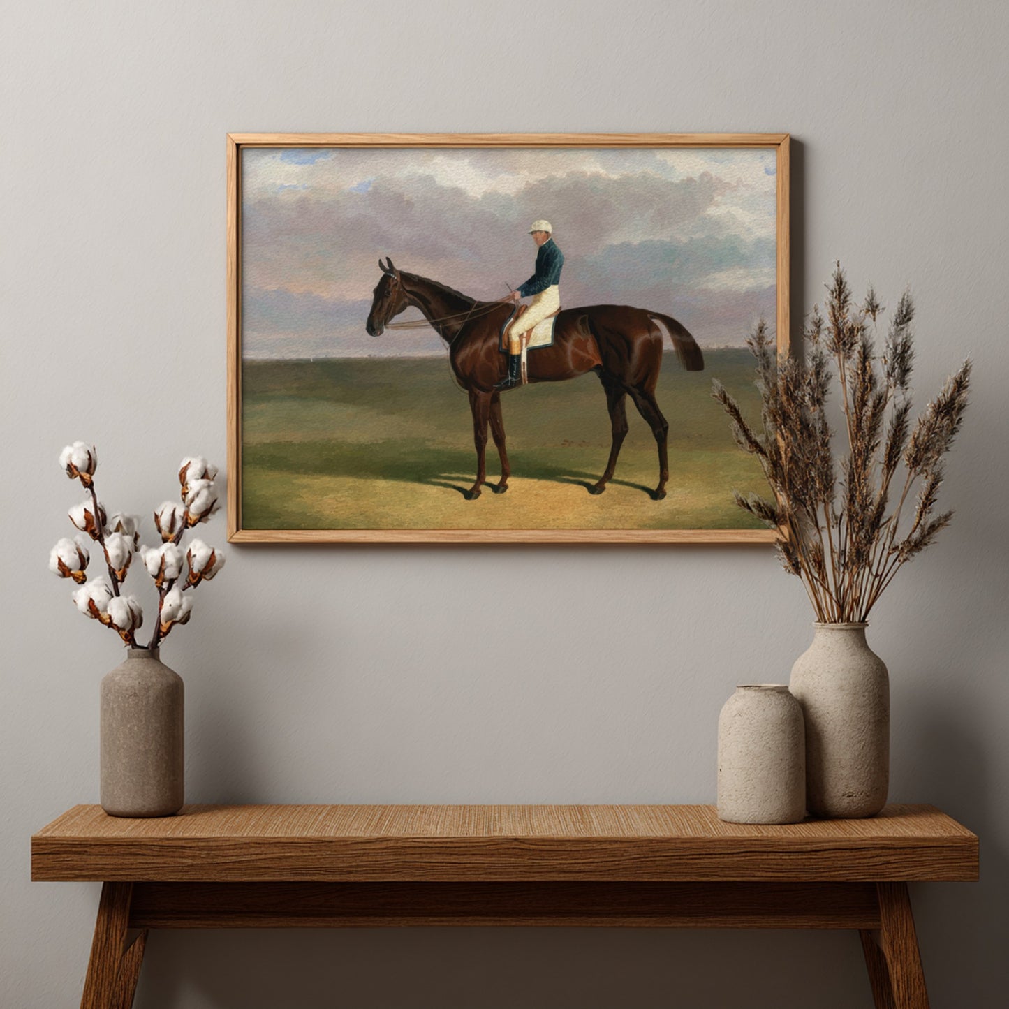 Vintage drawing of a jockey on a brown horse, titled 'Margrave with James Robinson Up', by John Frederick