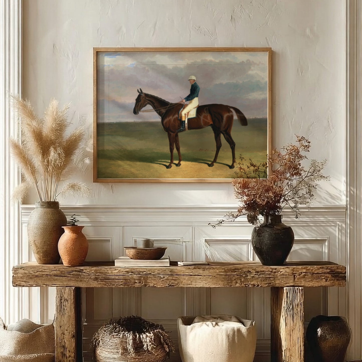 Vintage drawing of a jockey on a brown horse, titled 'Margrave with James Robinson Up', by John Frederick