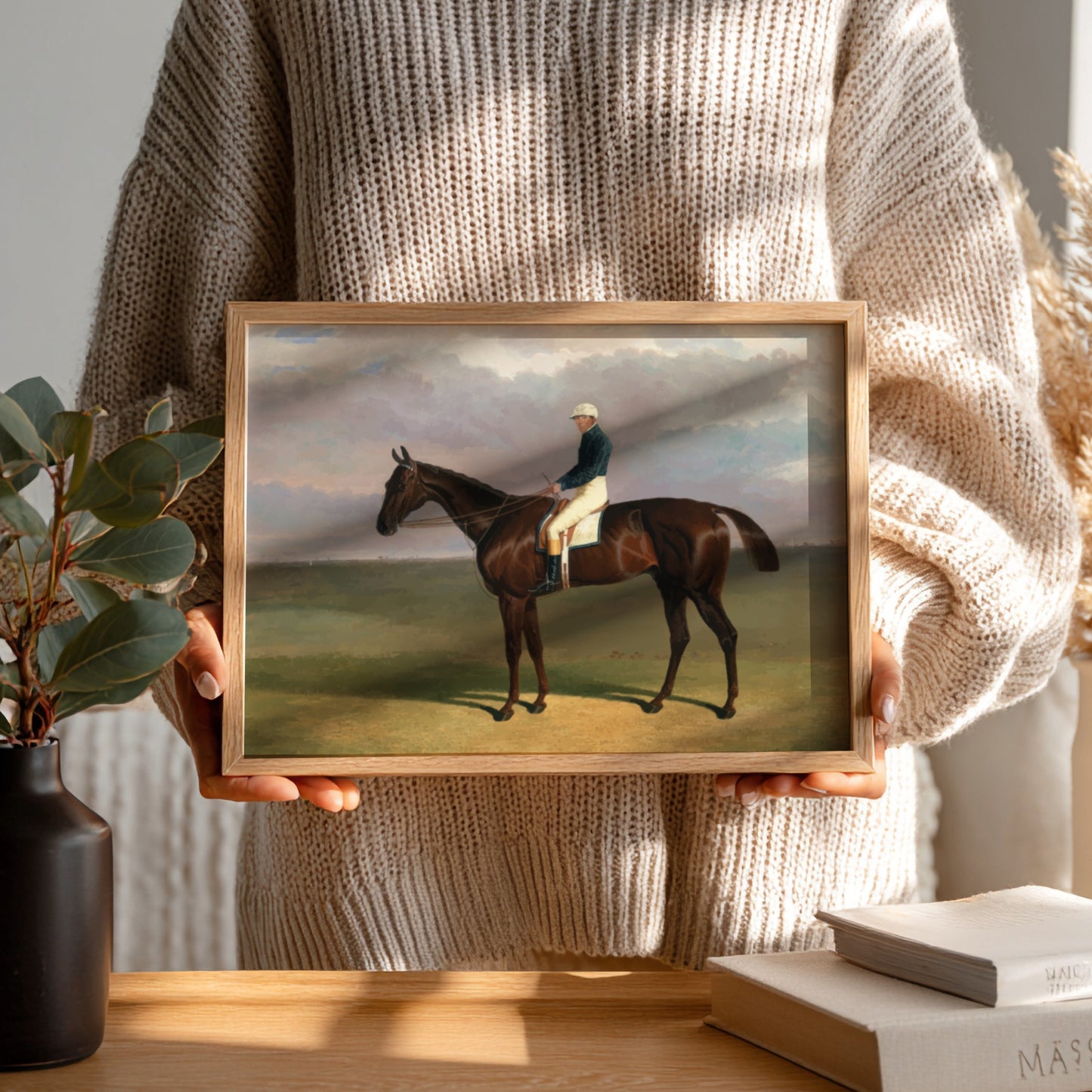 Vintage drawing of a jockey on a brown horse, titled 'Margrave with James Robinson Up', by John Frederick