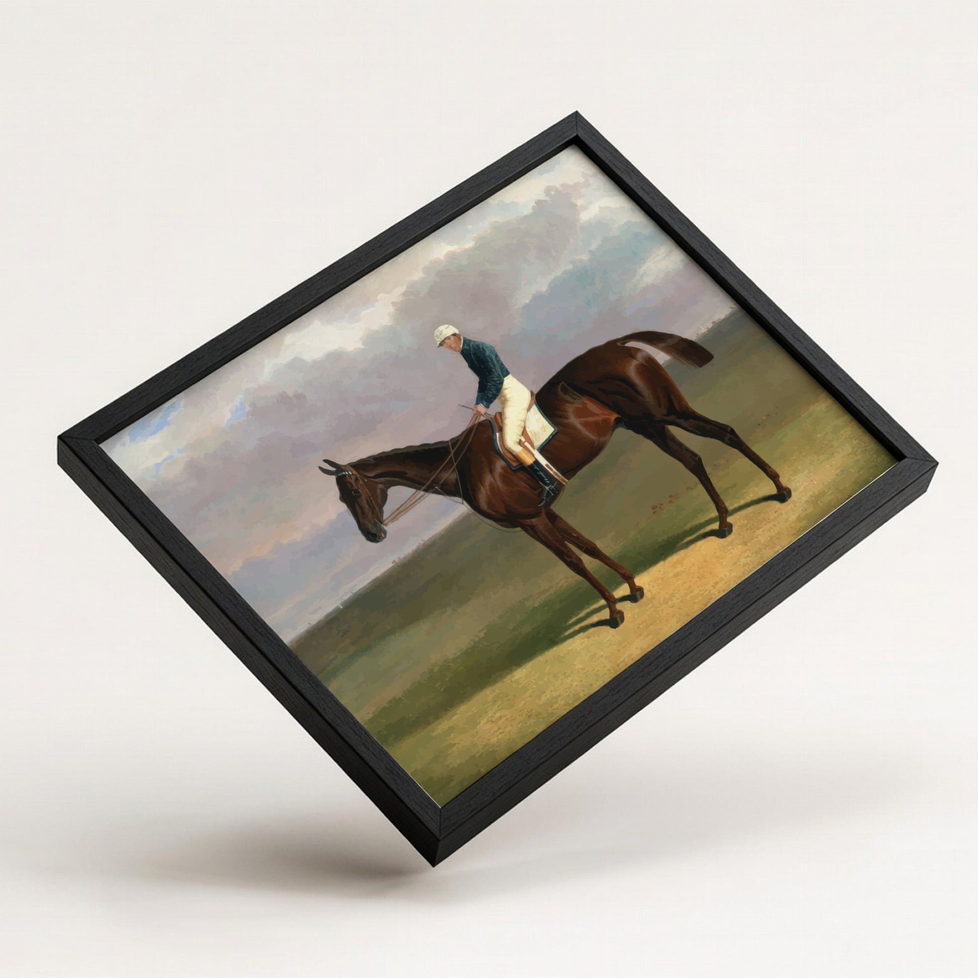 Vintage drawing of a jockey on a brown horse, titled 'Margrave with James Robinson Up', by John Frederick