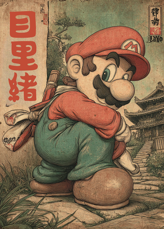 Super Mario in a traditional Japanese setting.