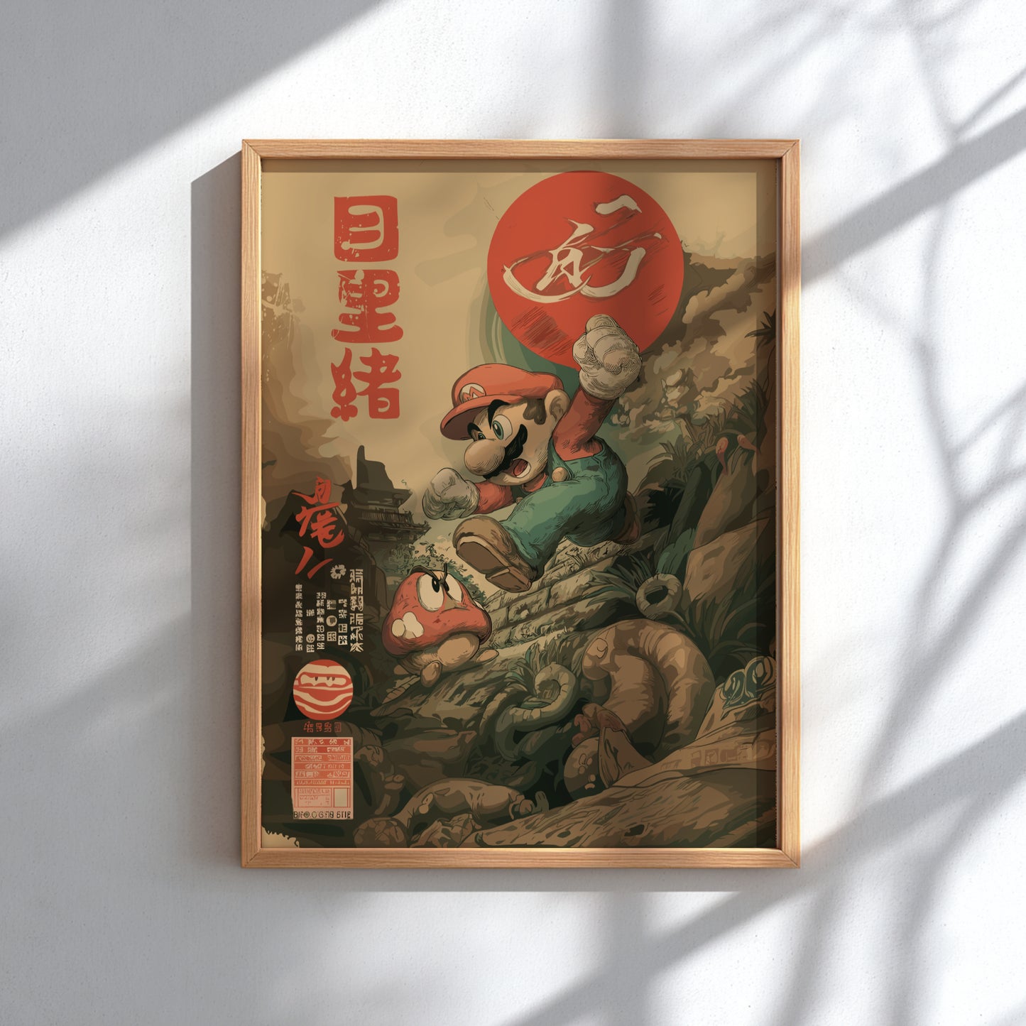 Framed artwork of Super Mario on a light gray background
