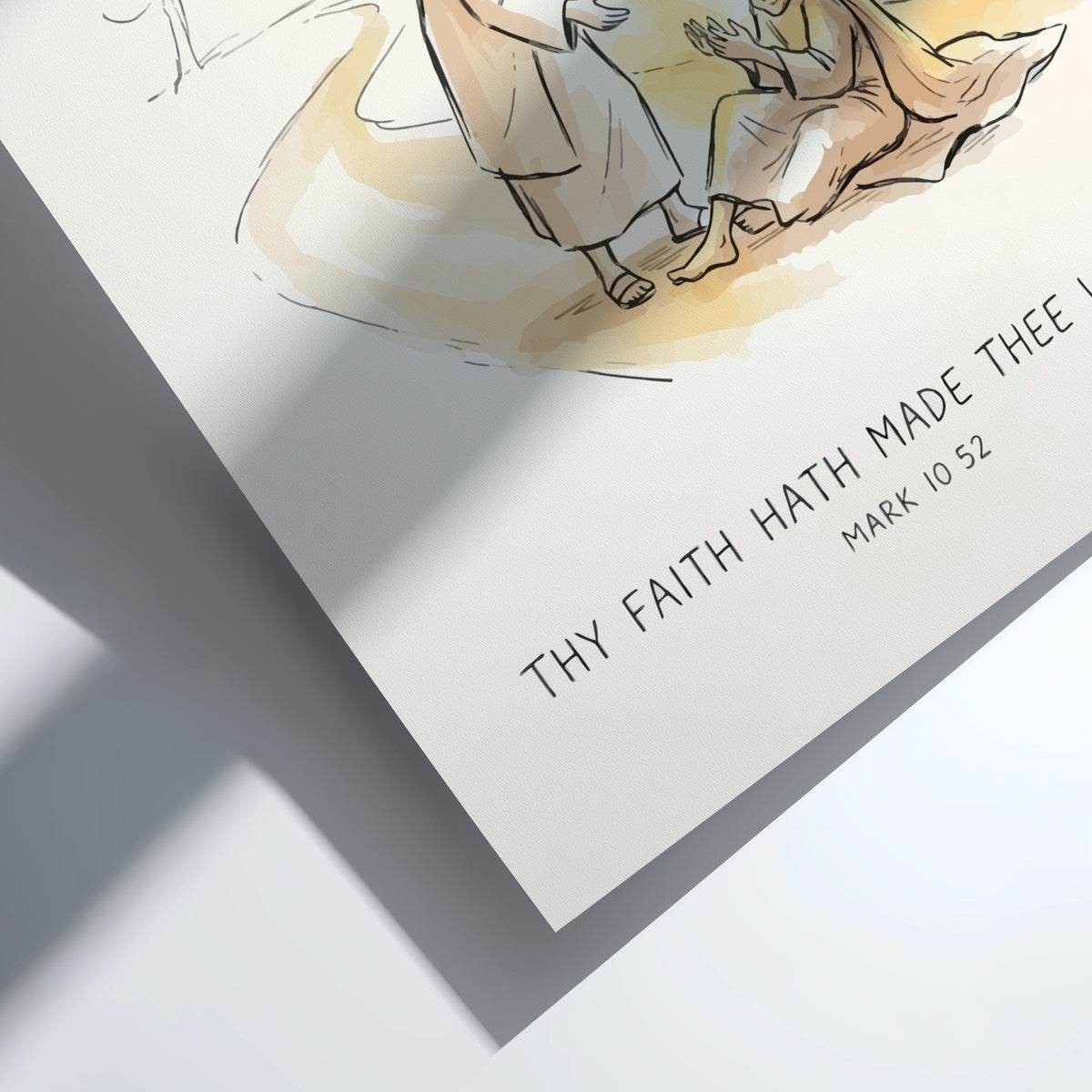 Poster featuring a soft golden line drawing of Jesus healing a man with text