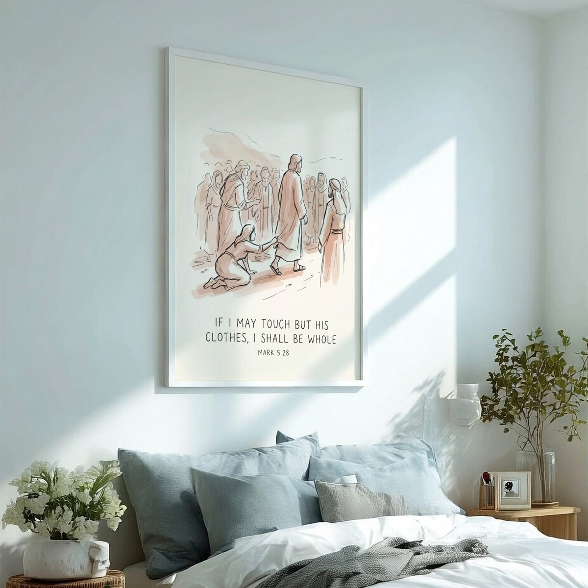 Poster featuring a gentle sketch of a woman touching the hem of a robe.