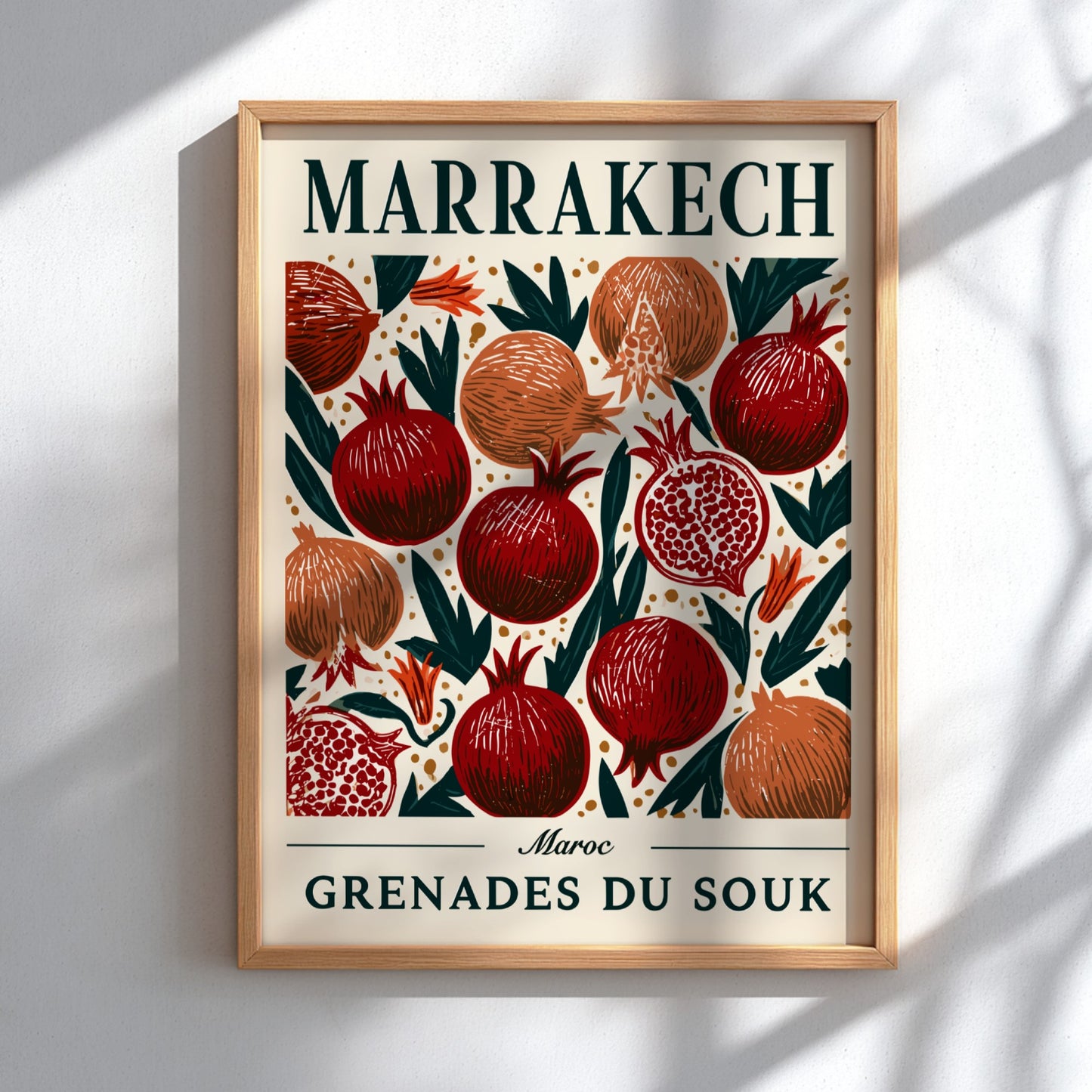 Kitchen poster featuring vibrant pomegranates in rich colors, perfect for home decor.