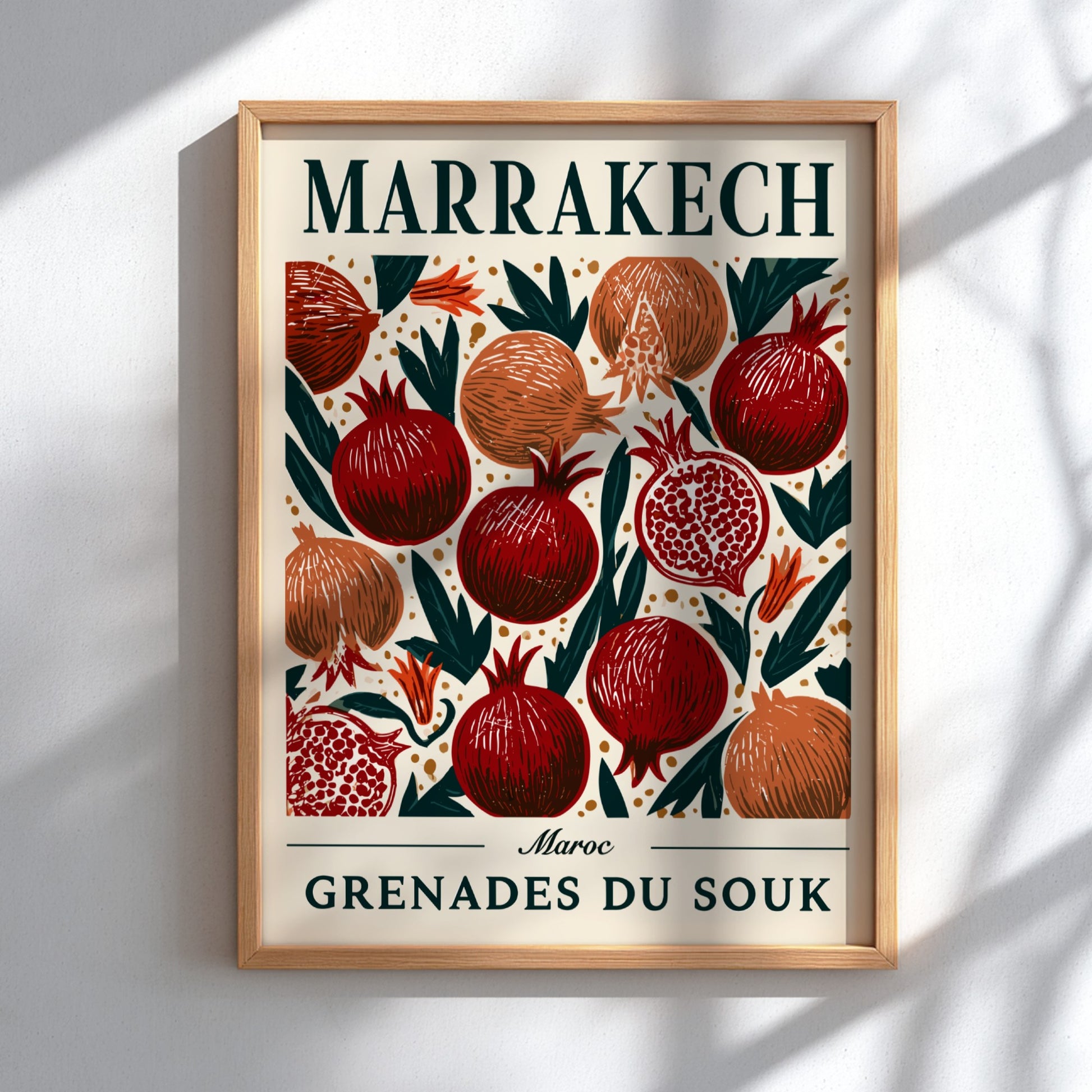Kitchen poster featuring vibrant pomegranates in rich colors, perfect for home decor.