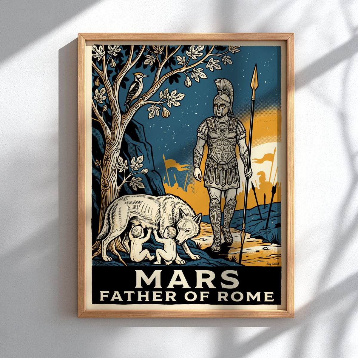 Poster featuring Mars Father of Rome with the she-wolf and twins in vintage style