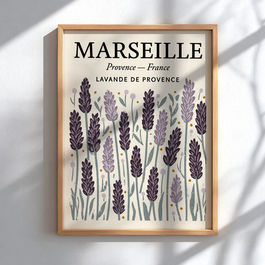 Lavender kitchen poster featuring purple flowers and green foliage, perfect for kitchen decor.