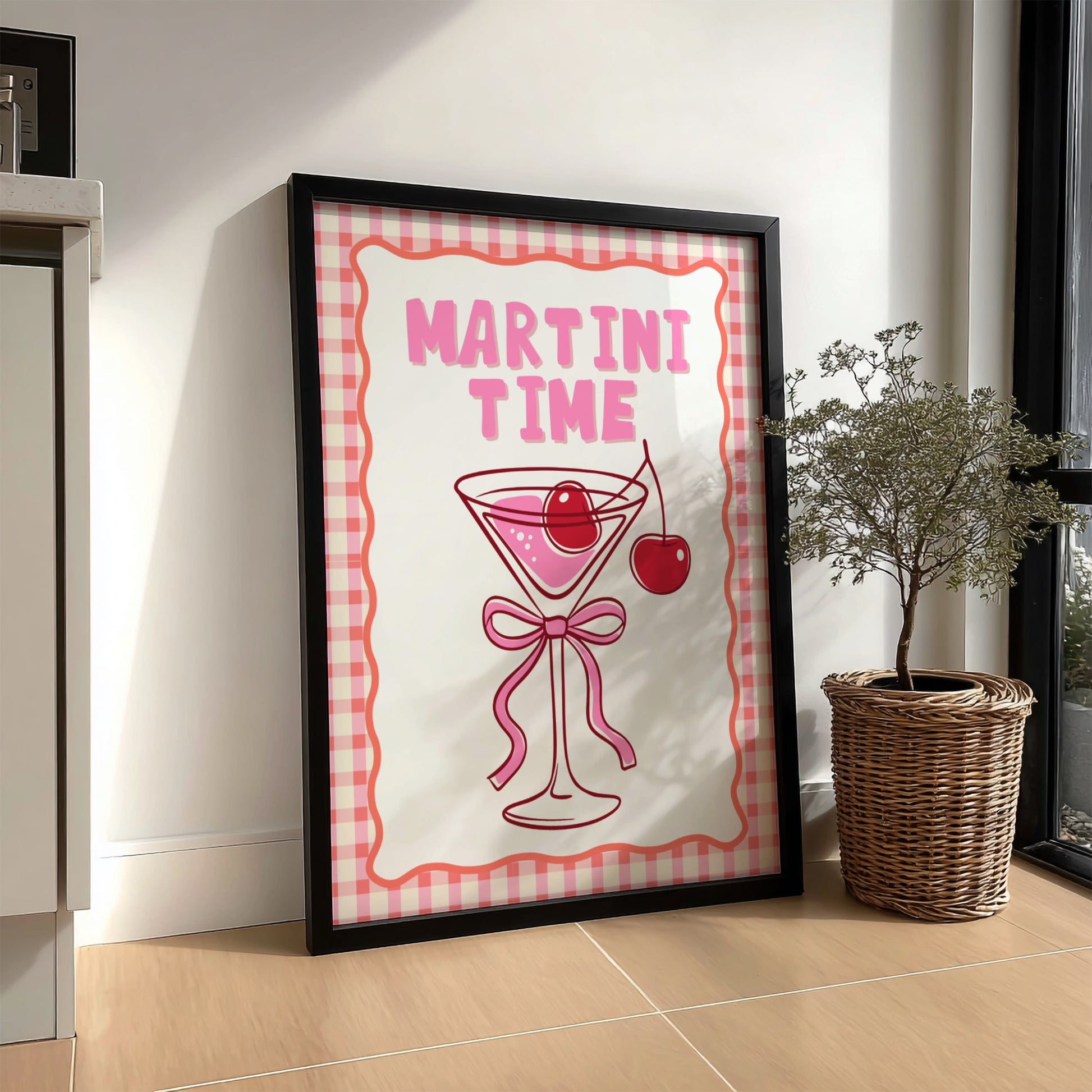 Martini Time Pink Poster - Glamorous Cocktail Wall Art Print