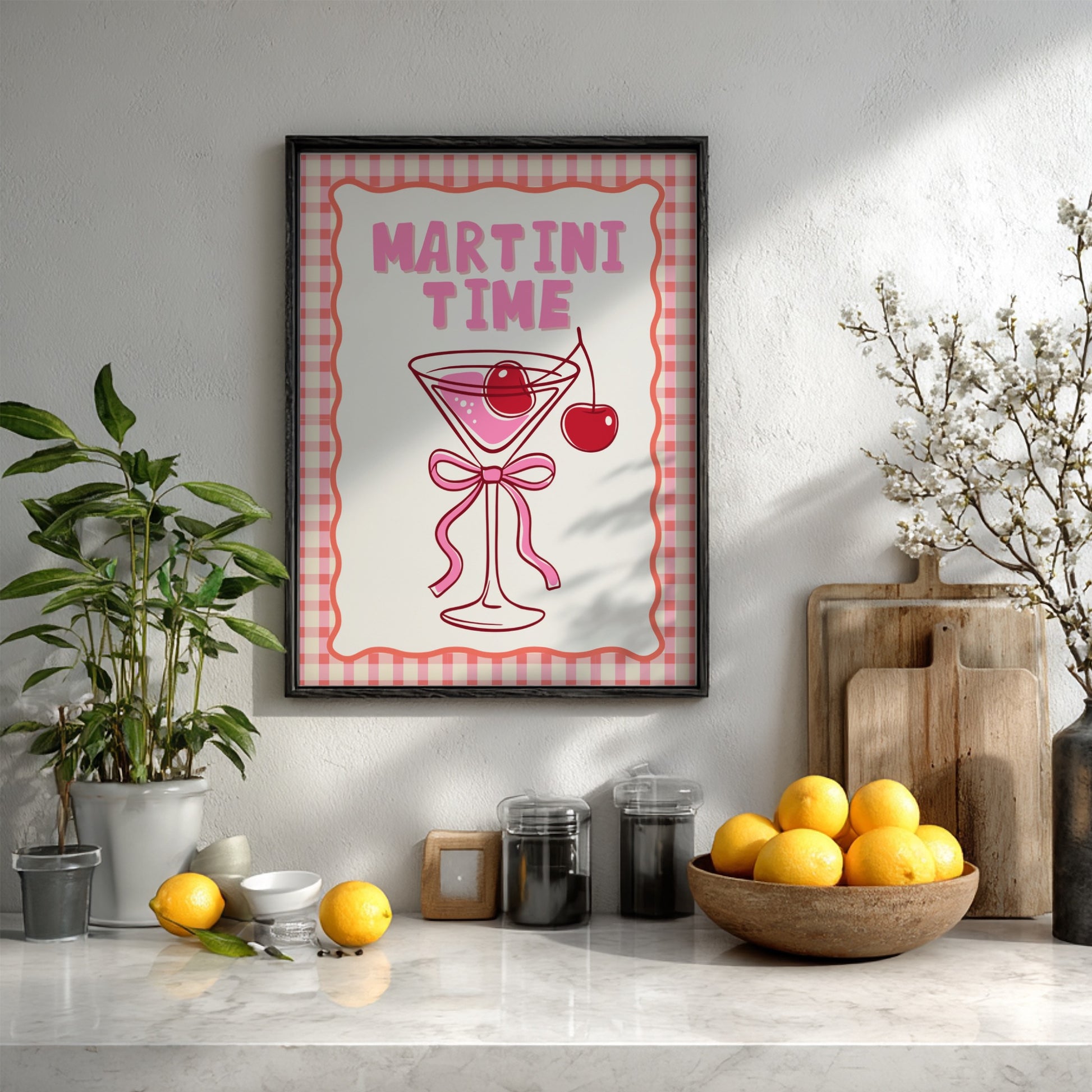 Martini Time Pink Poster - Glamorous Cocktail Wall Art Print