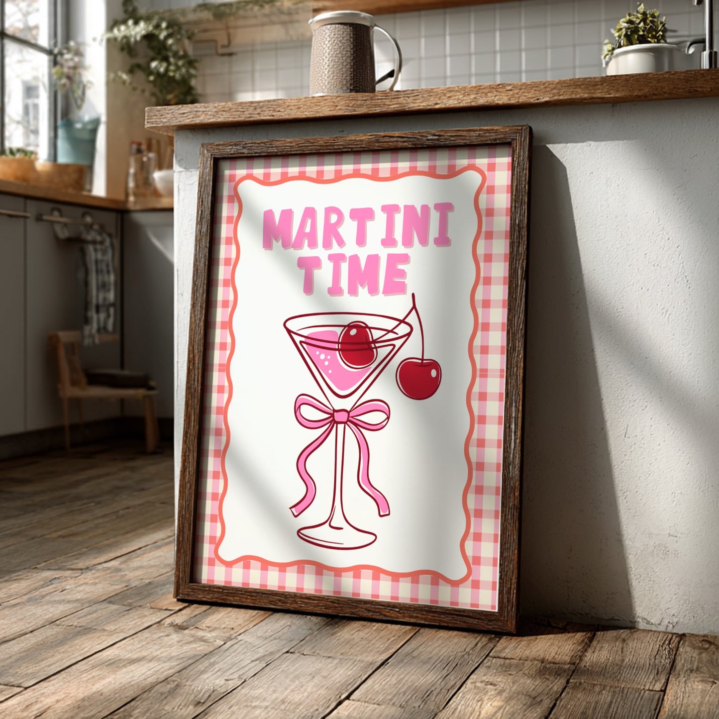 Martini Time Pink Poster - Glamorous Cocktail Wall Art Print
