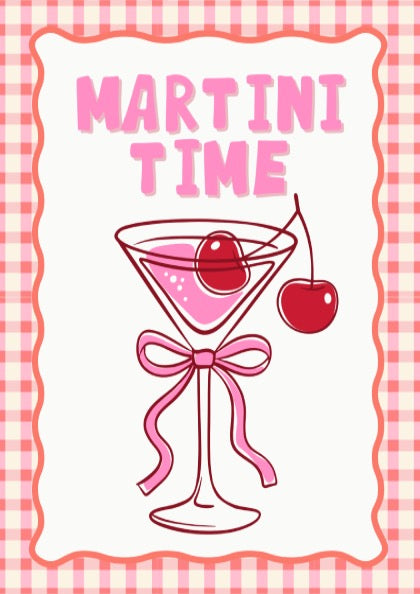 Martini Time Pink Poster - Glamorous Cocktail Wall Art Print
