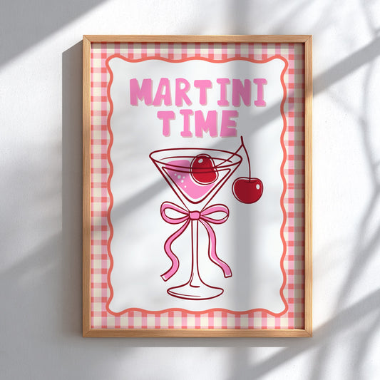 Martini Time Pink Poster - Glamorous Cocktail Wall Art Print